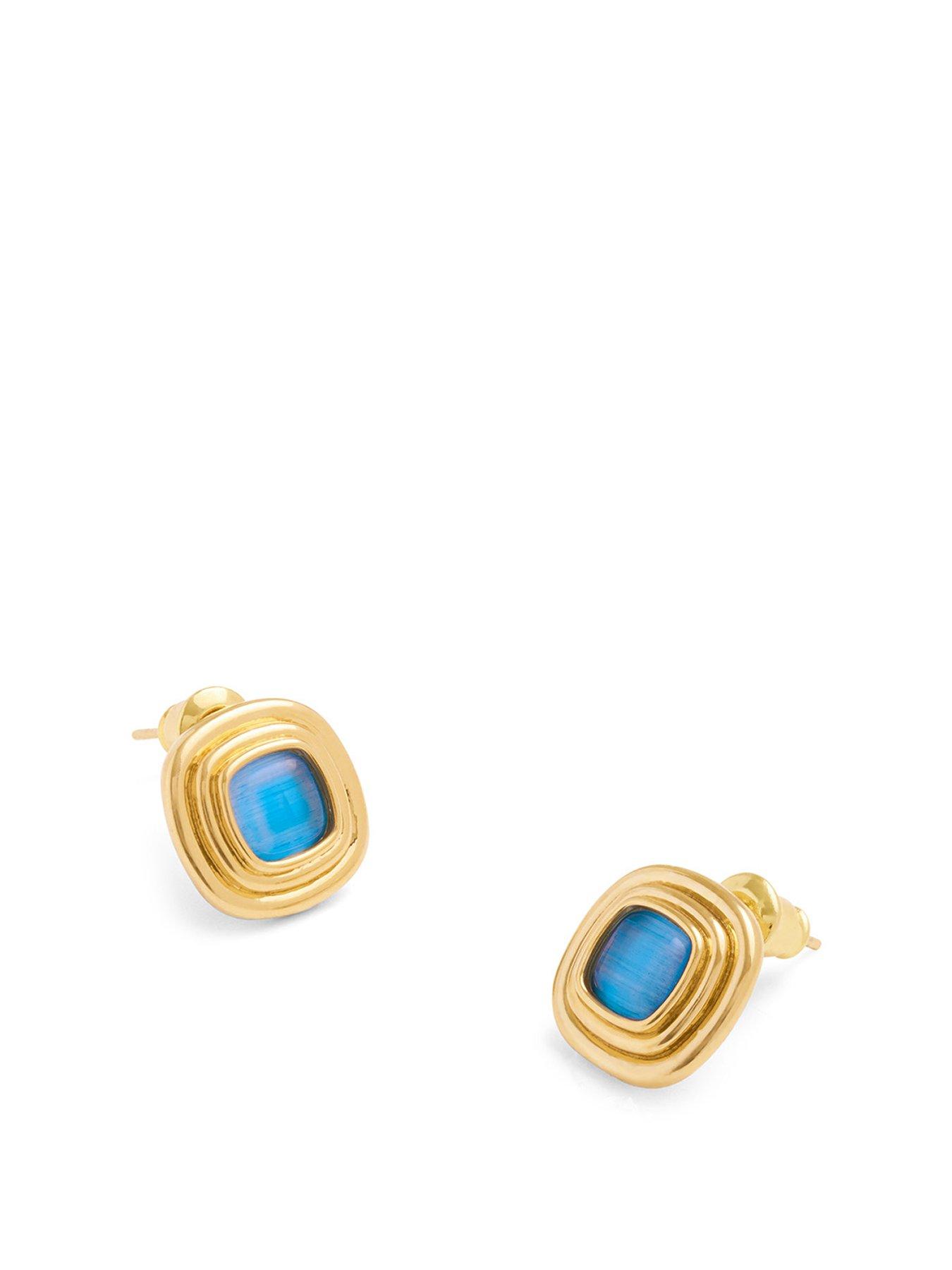 katie-loxton-sofia-azure-button-waterproof-gold-stud-earrings