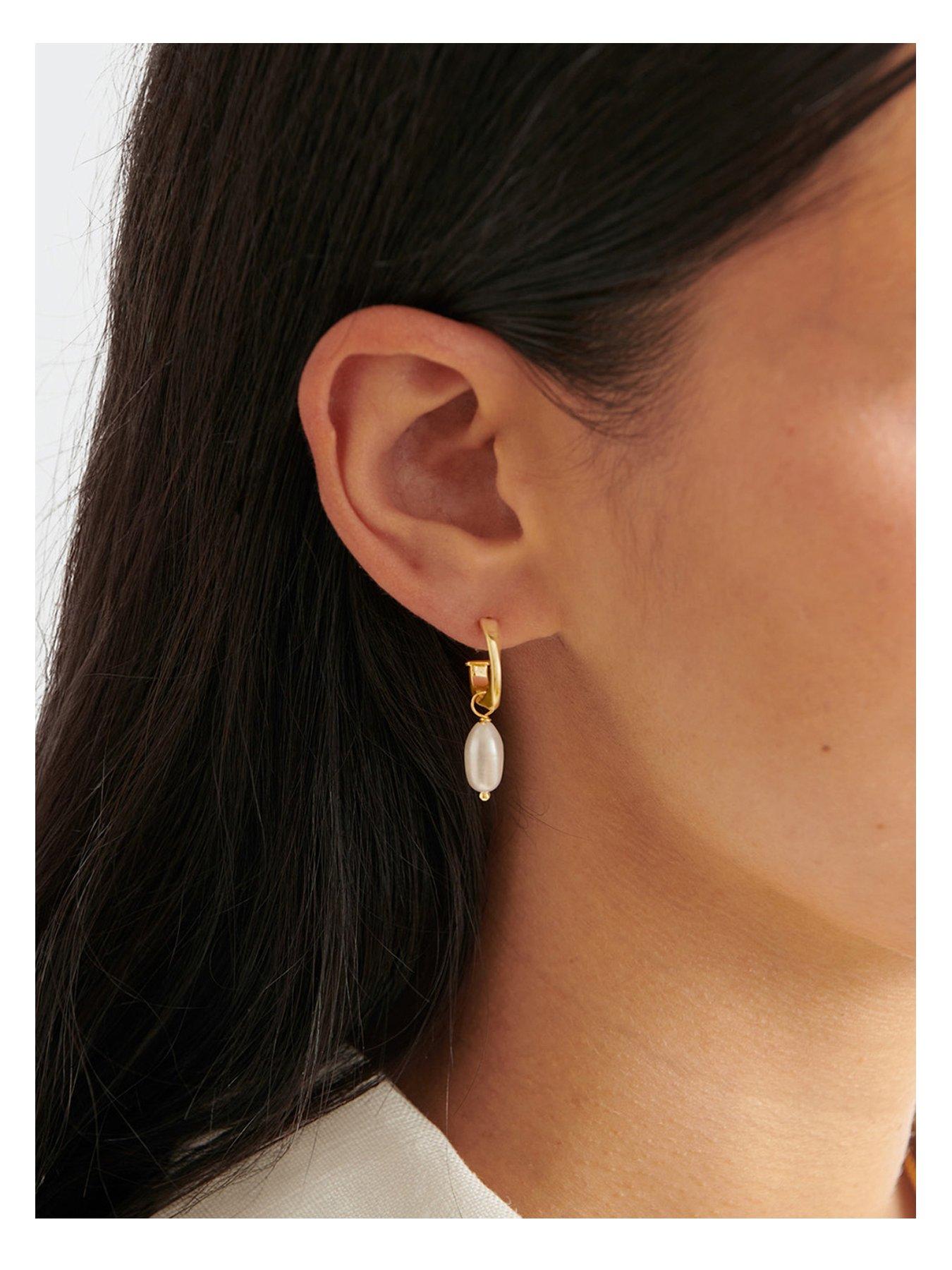  image of katie-loxton-pearl-lustre-waterproof-gold-hoop-earrings