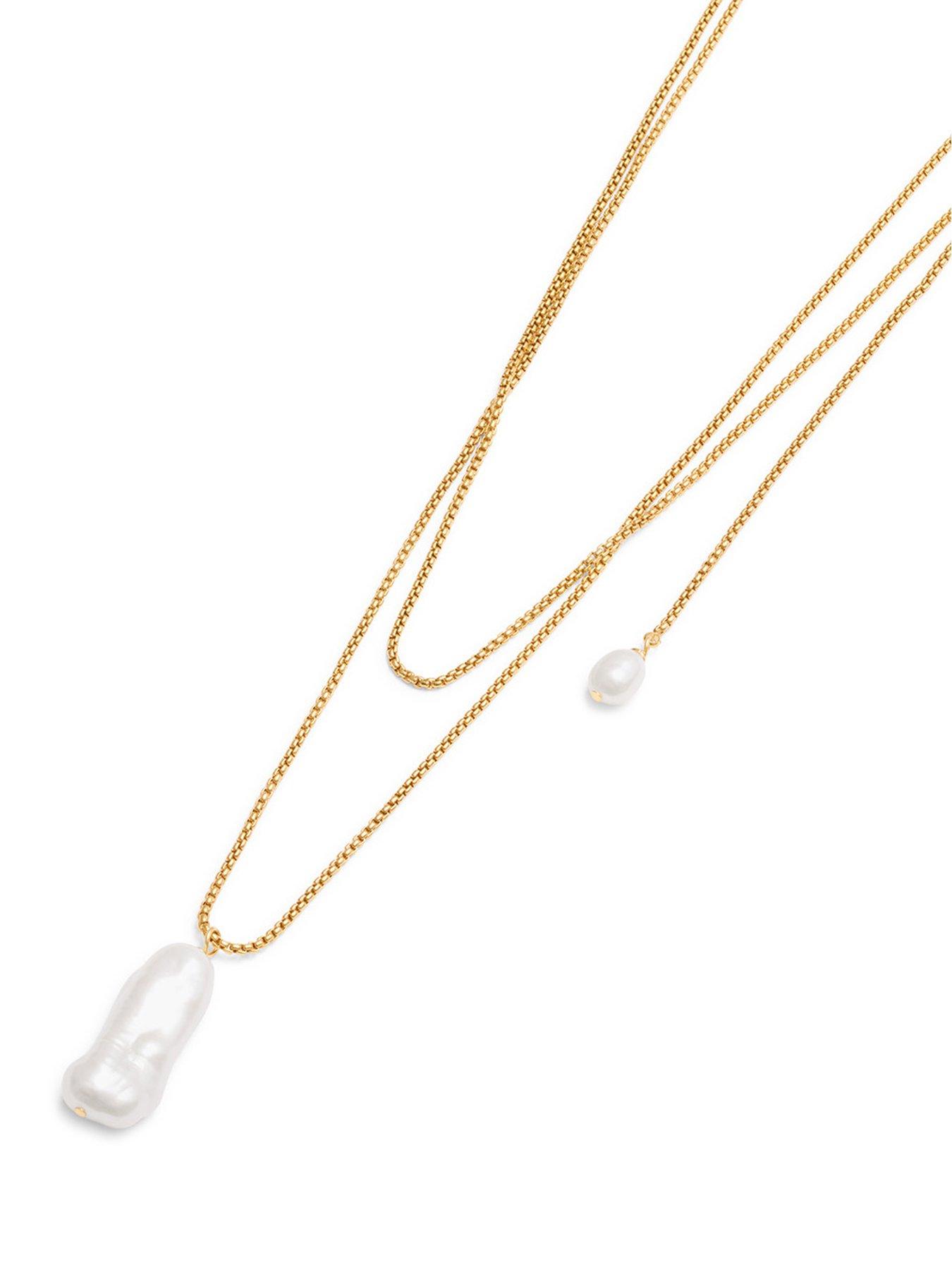  image of katie-loxton-pearl-lustre-lariat-waterproof-gold-necklace