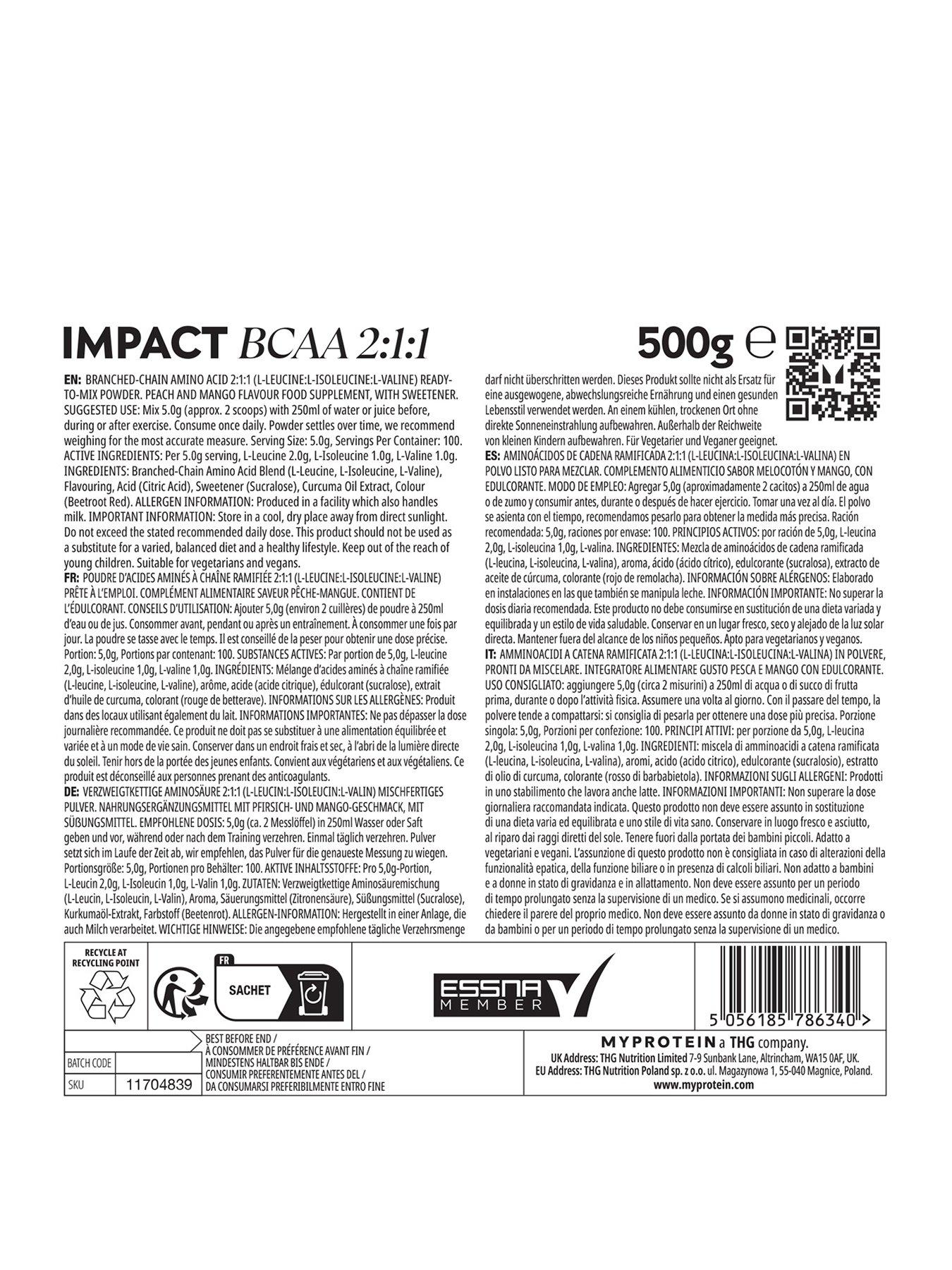  image of myprotein-bcaa-211-peach-amp-mango-500g-100-serve