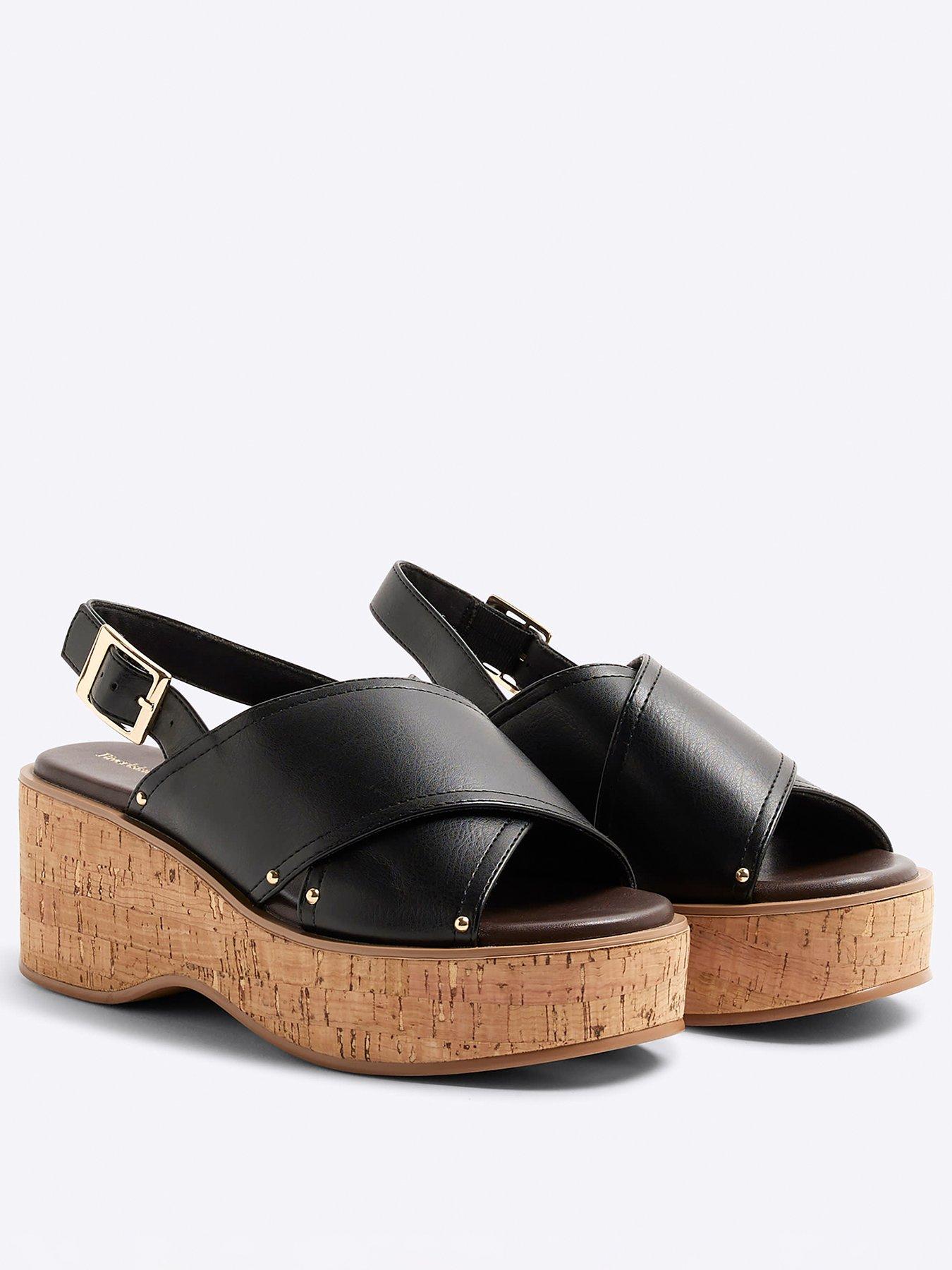  image of river-island-cross-strap-sling-back-wedge-black