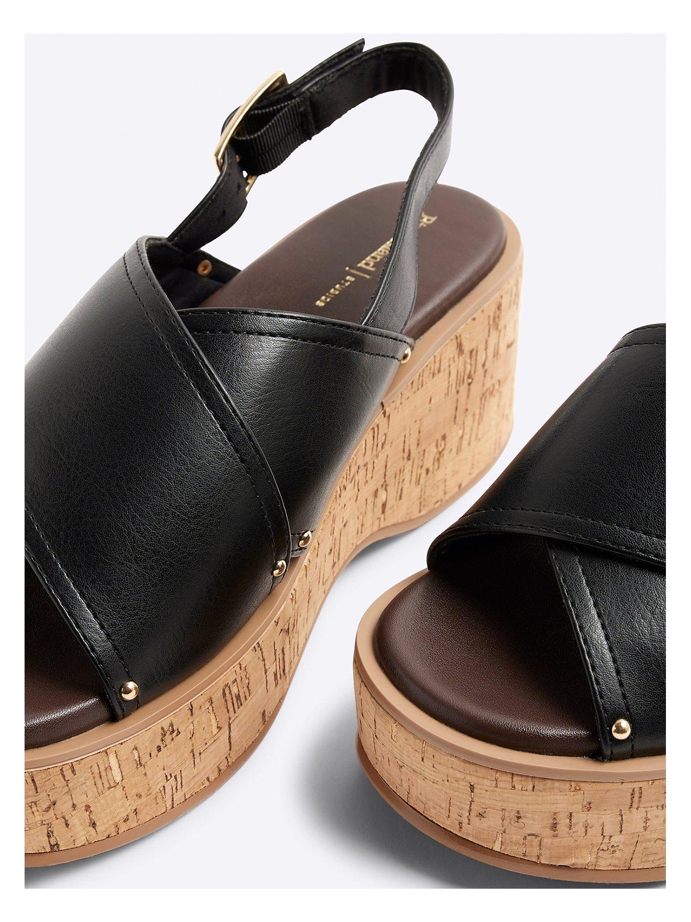  image of river-island-cross-strap-sling-back-wedge-black