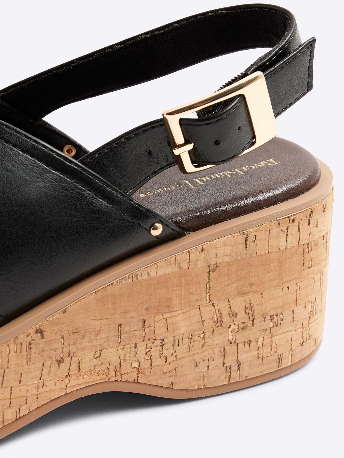  image of river-island-cross-strap-sling-back-wedge-black