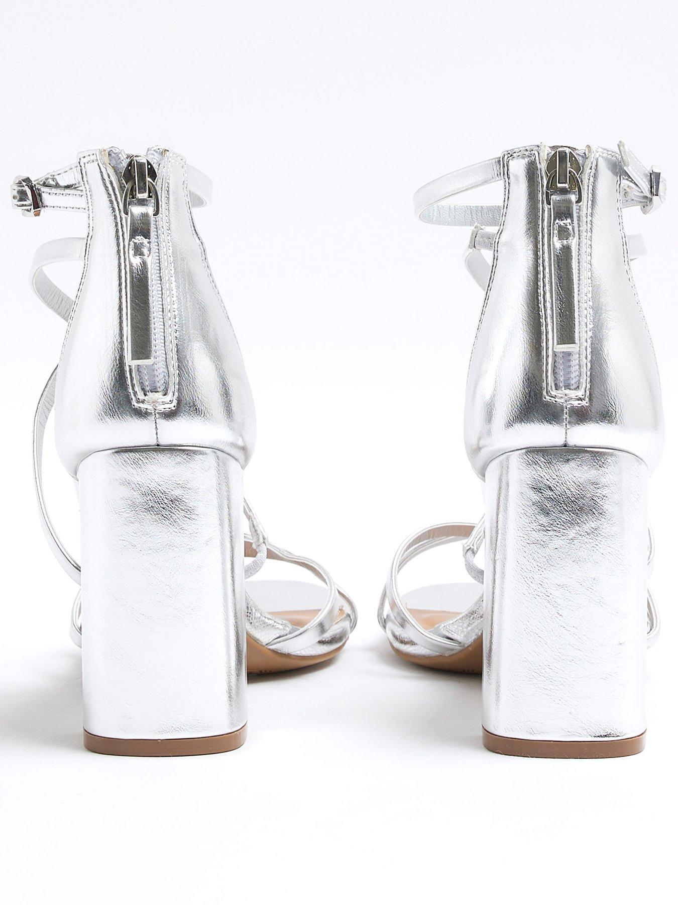 Image 3 of 6 of River Island Strappy Block Heel Sandals - Silver