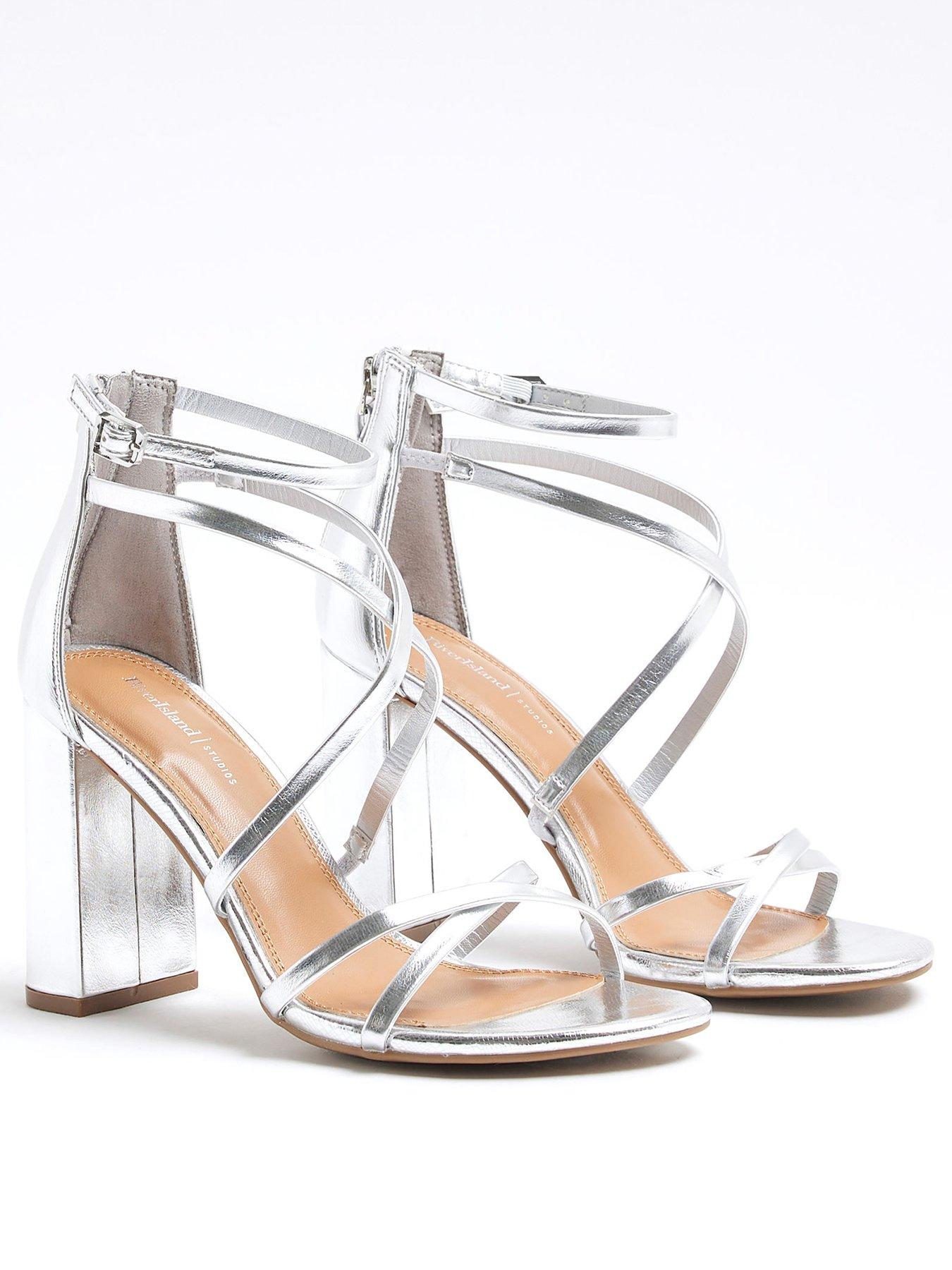 Image 4 of 6 of River Island Strappy Block Heel Sandals - Silver