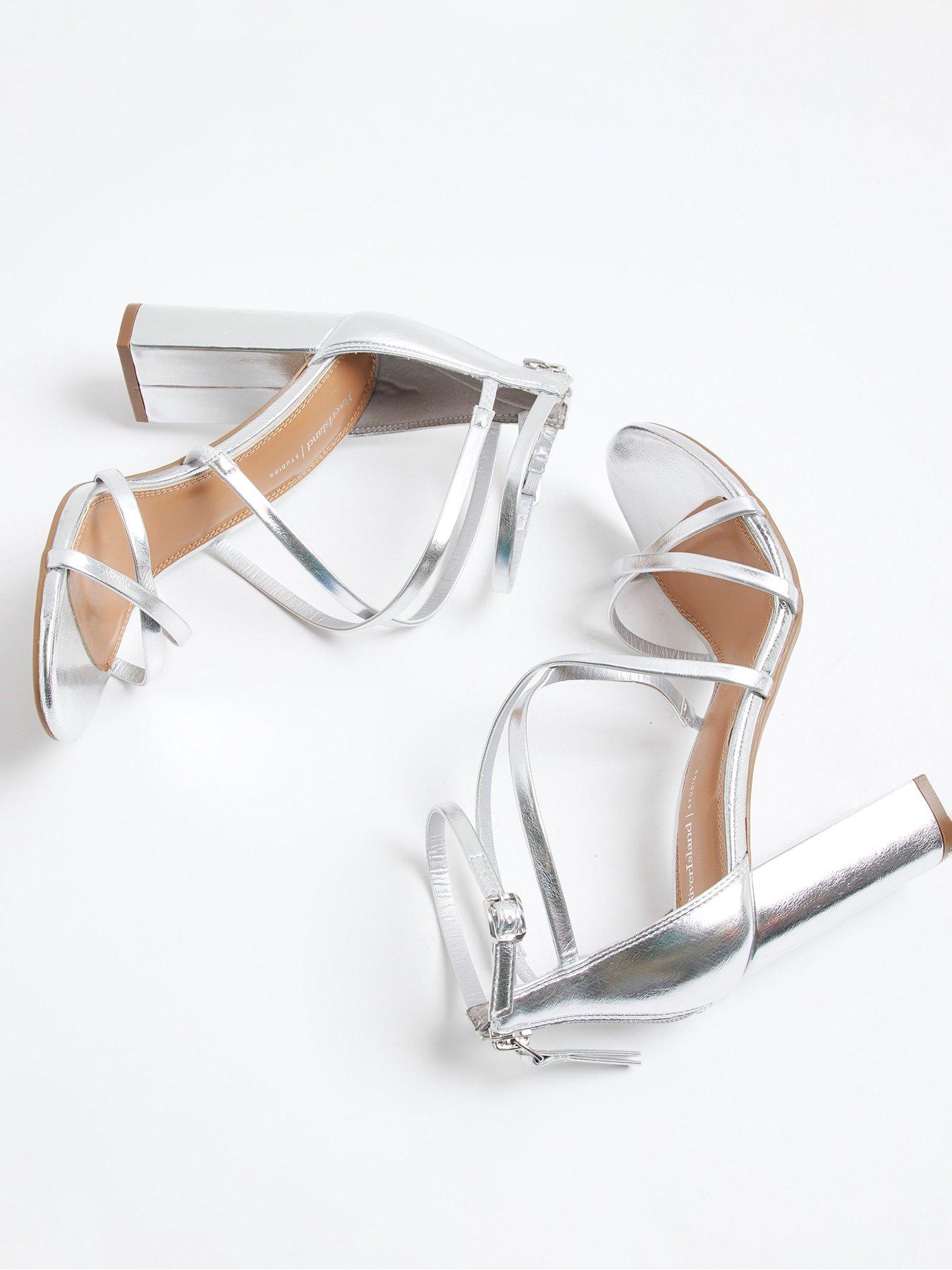 Image 6 of 6 of River Island Strappy Block Heel Sandals - Silver