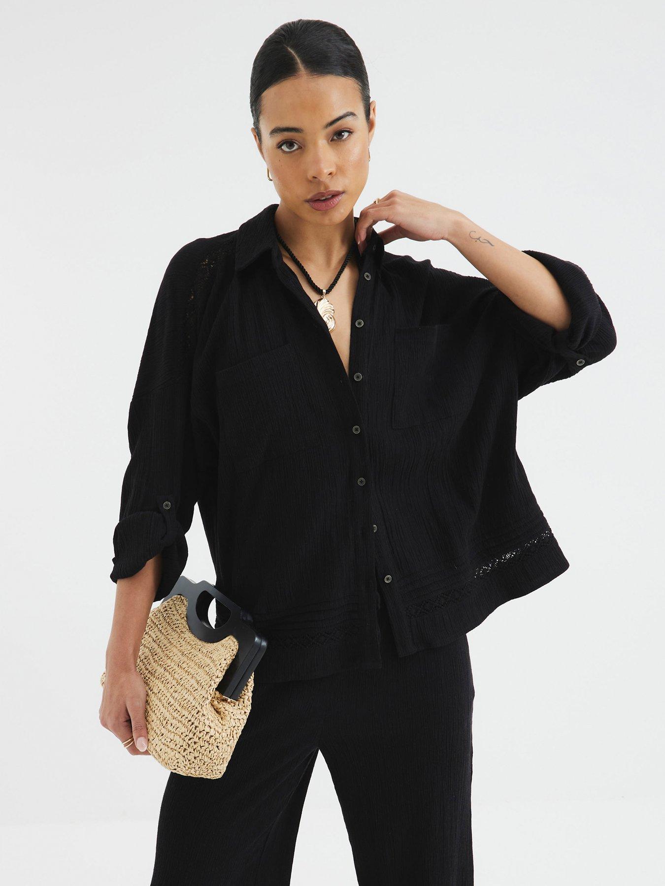 image of river-island-crinkle-pocket-shirt-black
