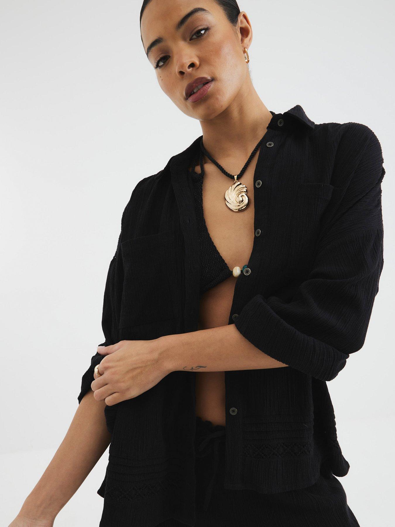  image of river-island-crinkle-pocket-shirt-black