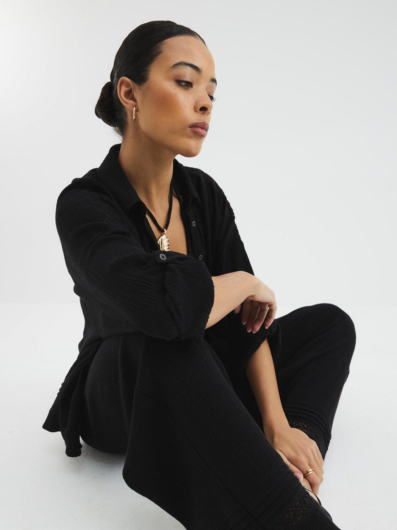  image of river-island-crinkle-pocket-shirt-black