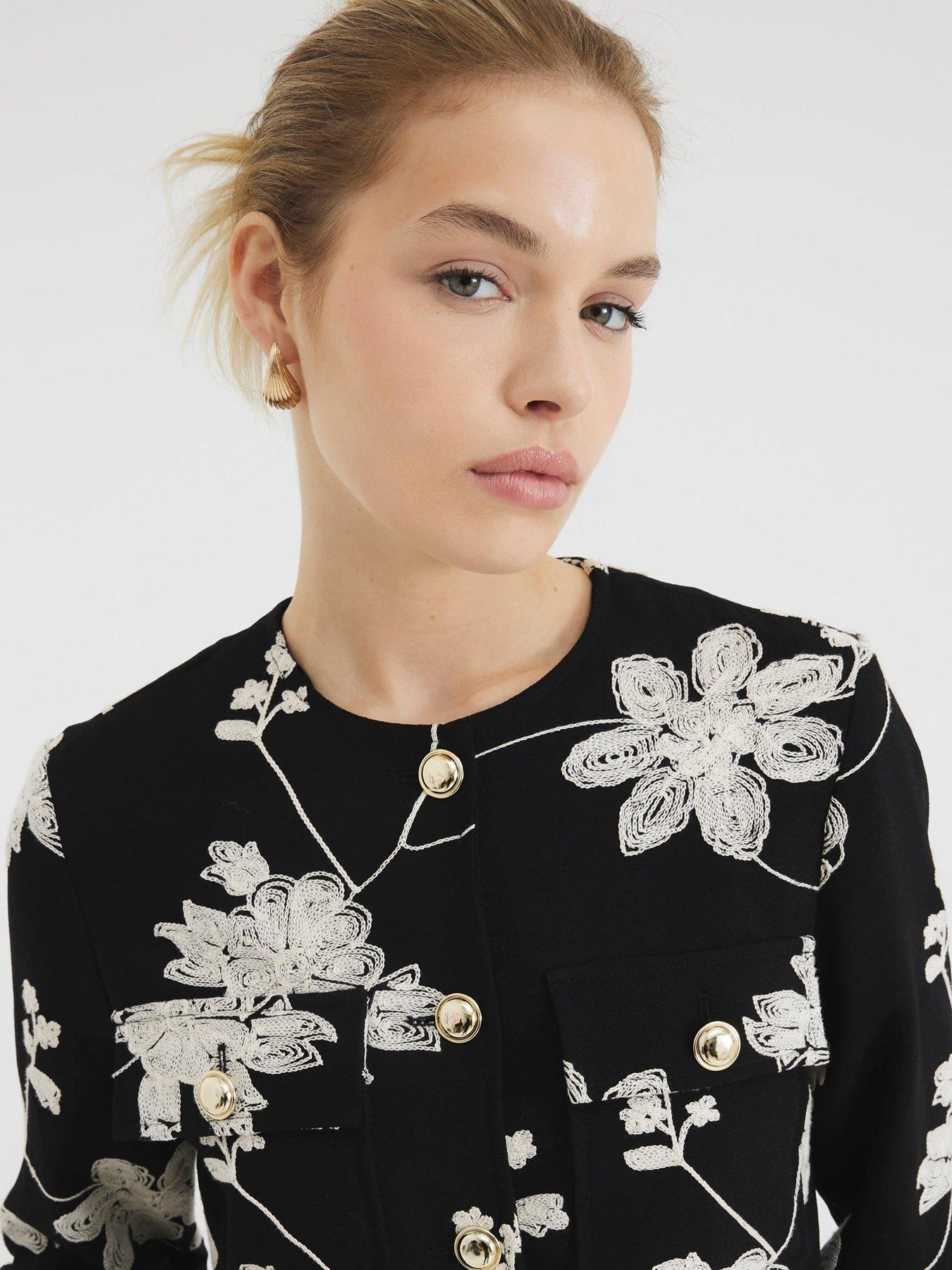  image of river-island-embroidered-collarless-jacket-black