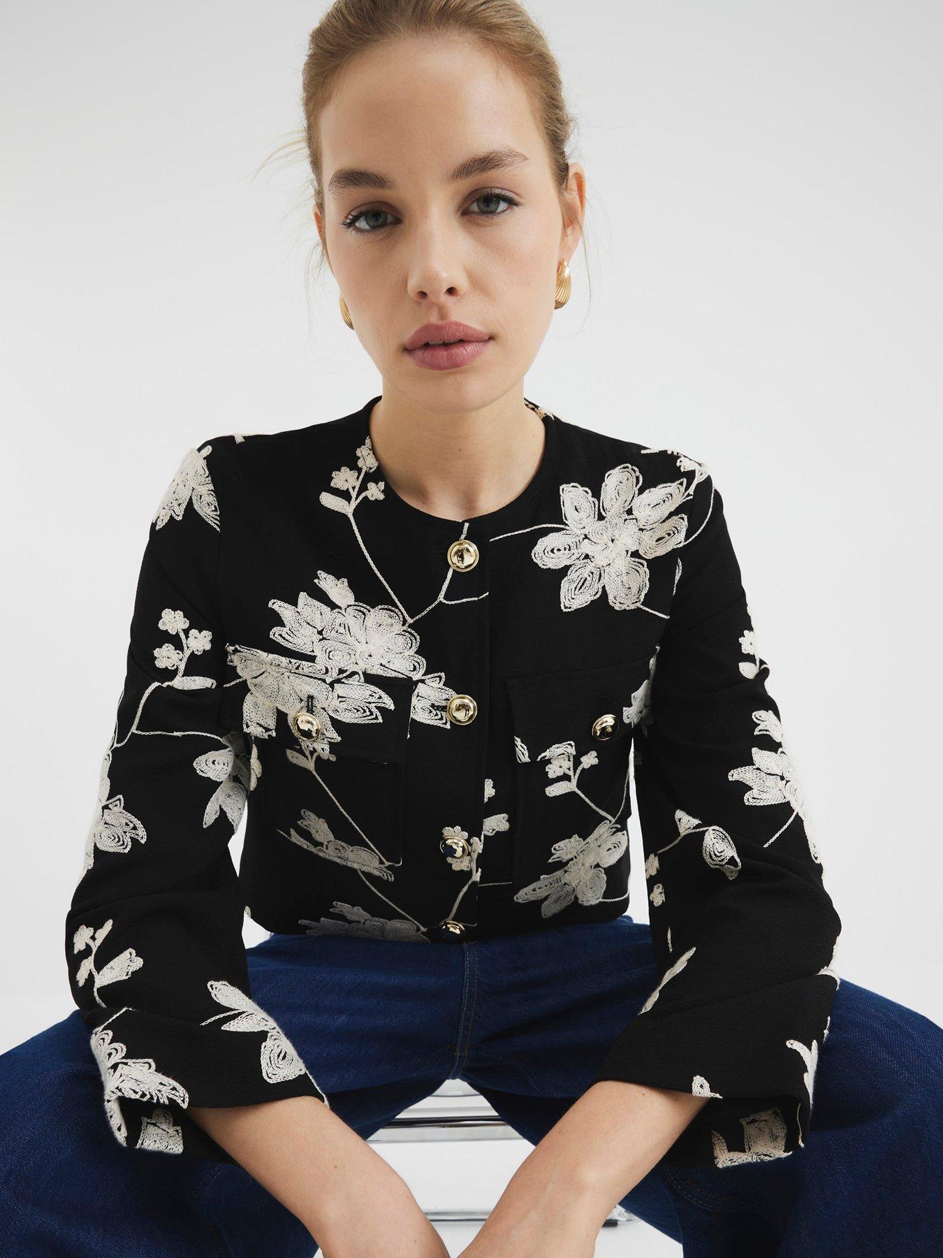  image of river-island-embroidered-collarless-jacket-black