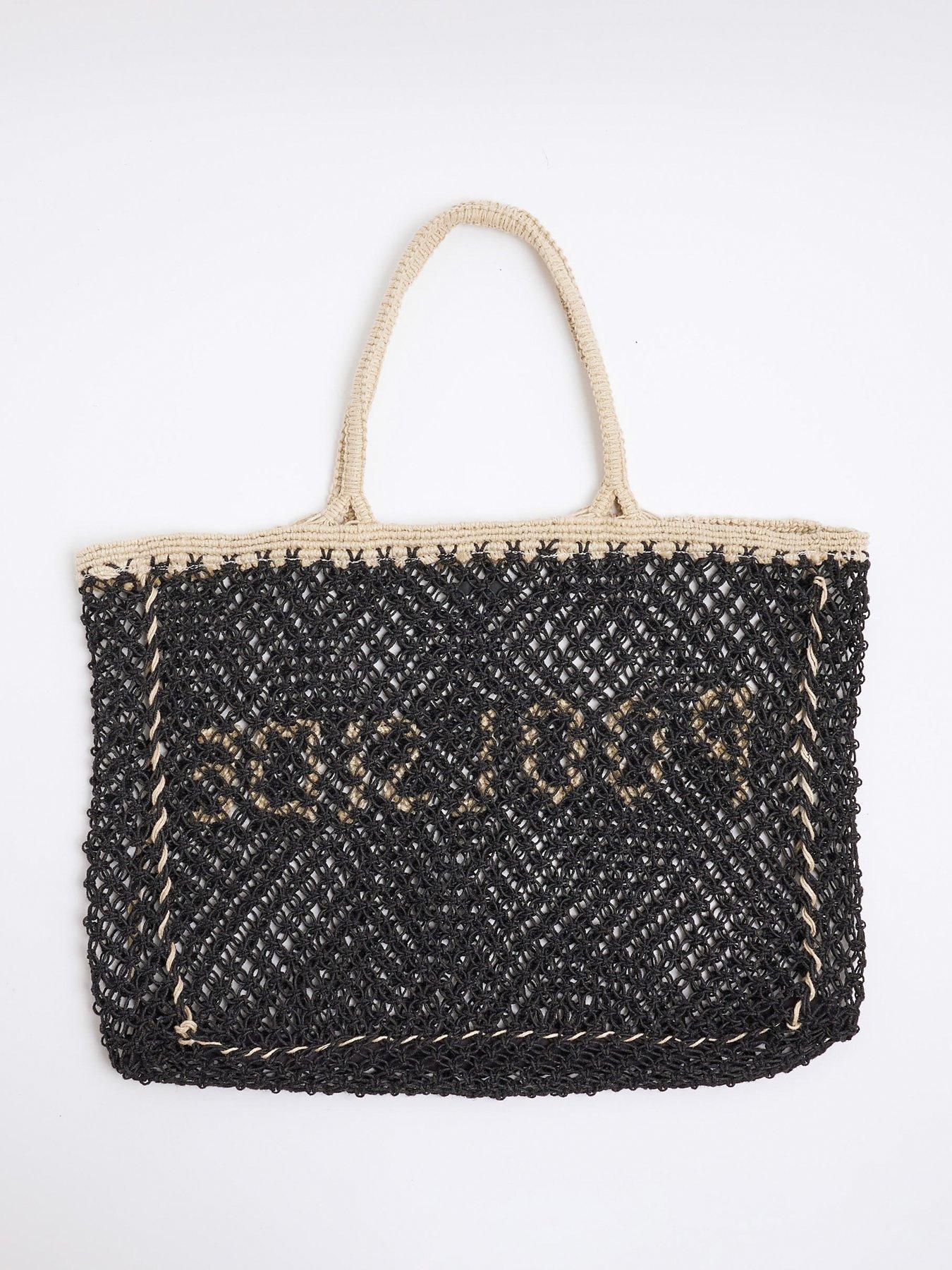  image of river-island-crochet-beach-bag-black