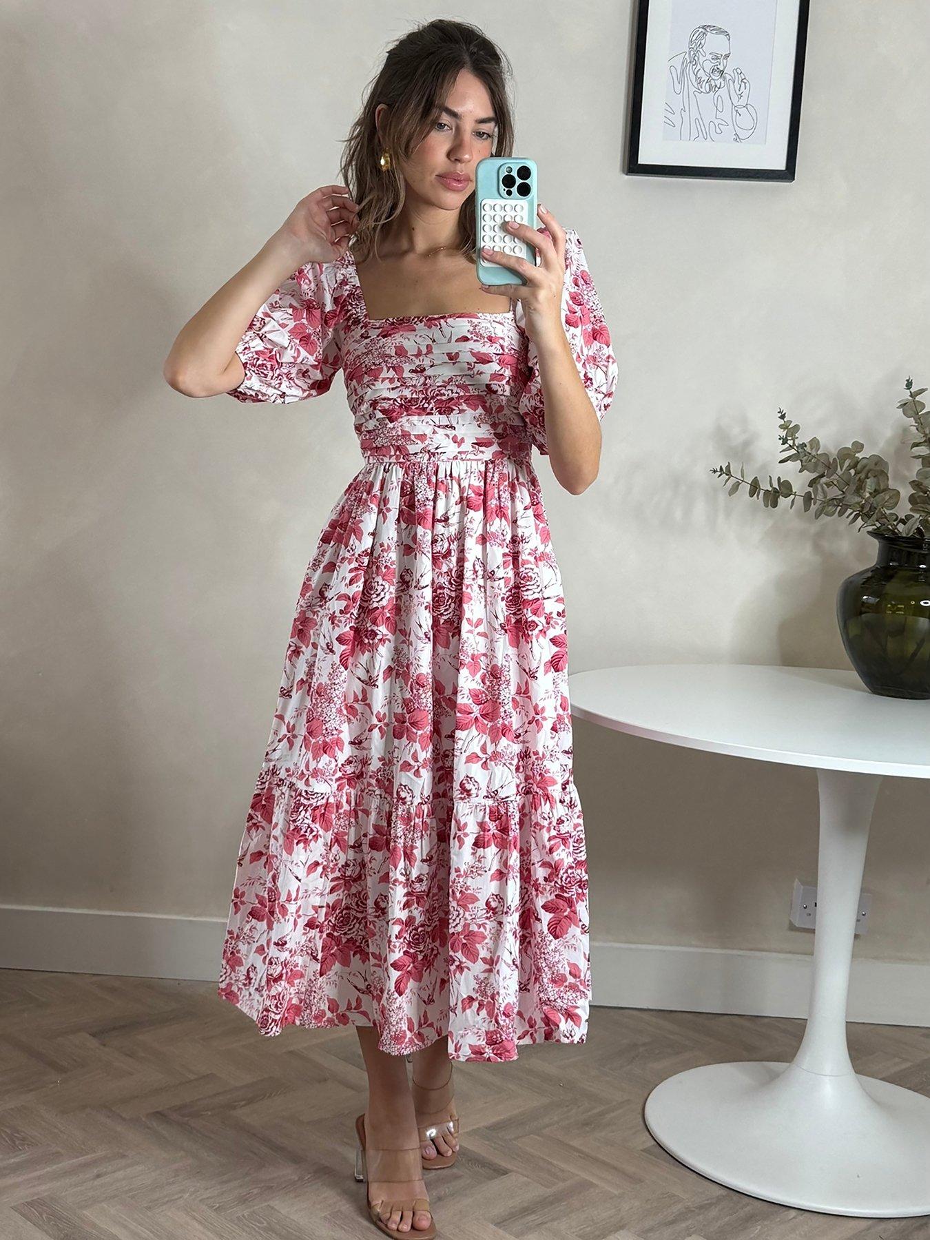 front image of style-cheat-layton-34-sleeve-midi-dress-pink