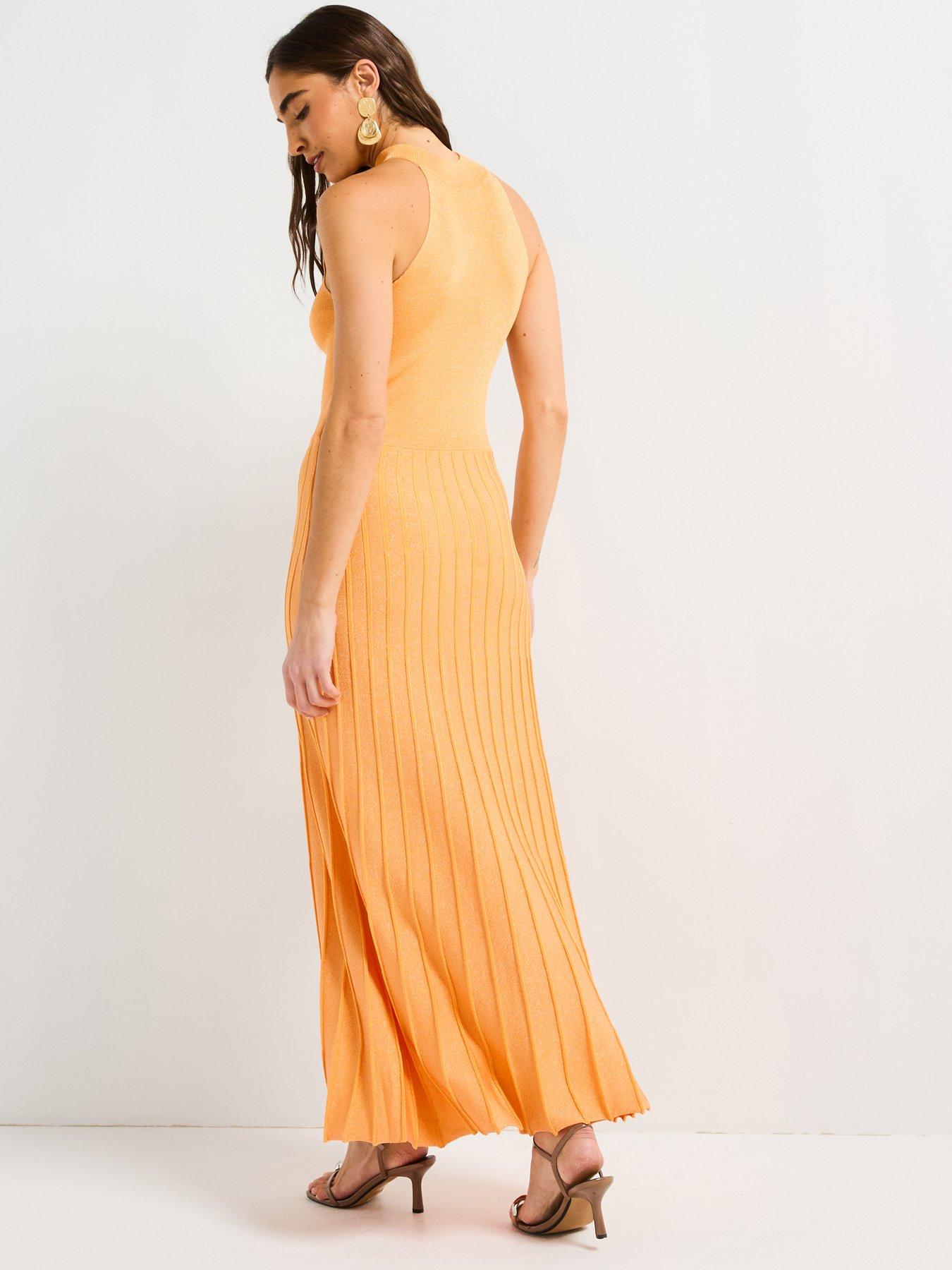  image of style-cheat-orange-knitted-shimmer-pleat-dress-orange