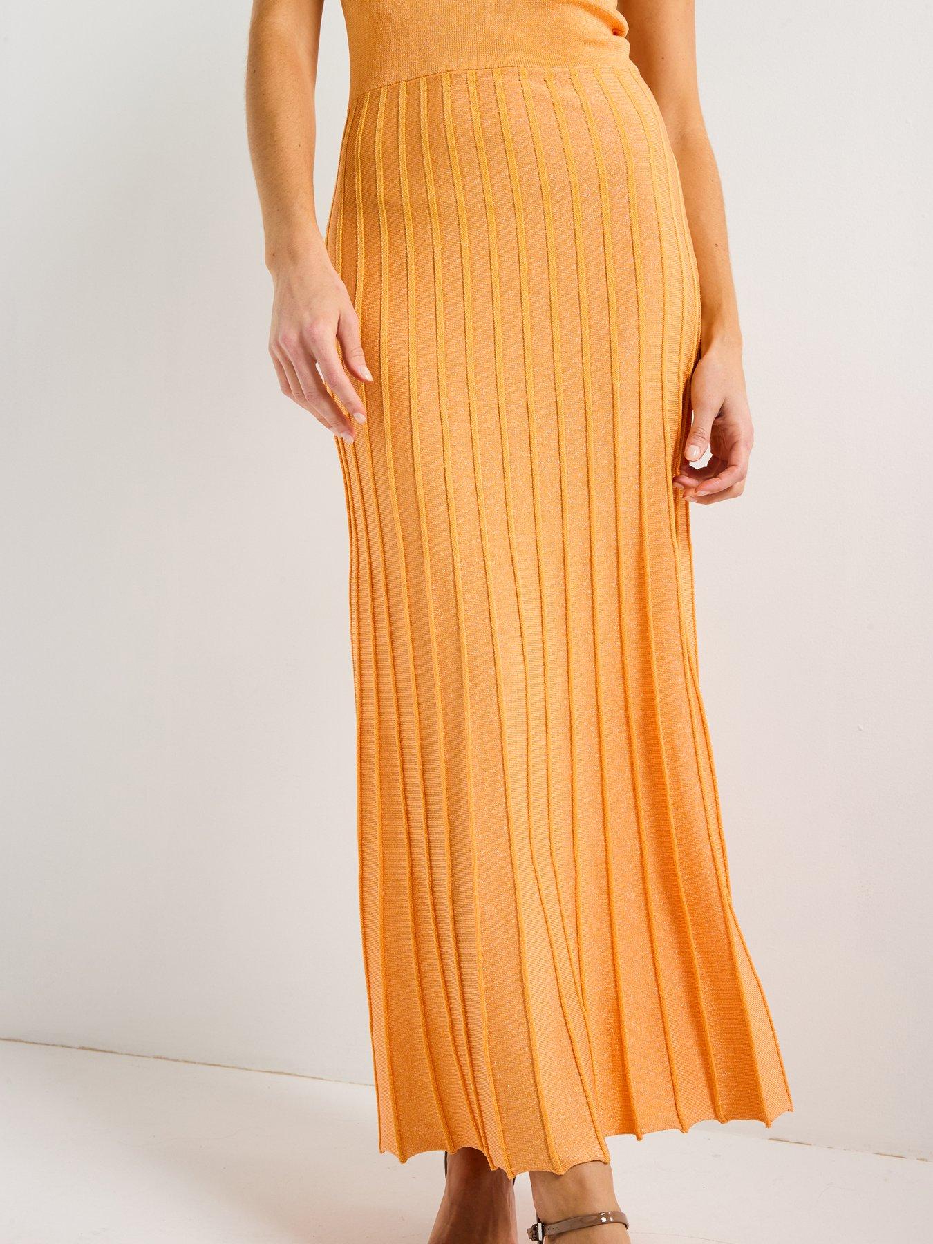  image of style-cheat-orange-knitted-shimmer-pleat-dress-orange