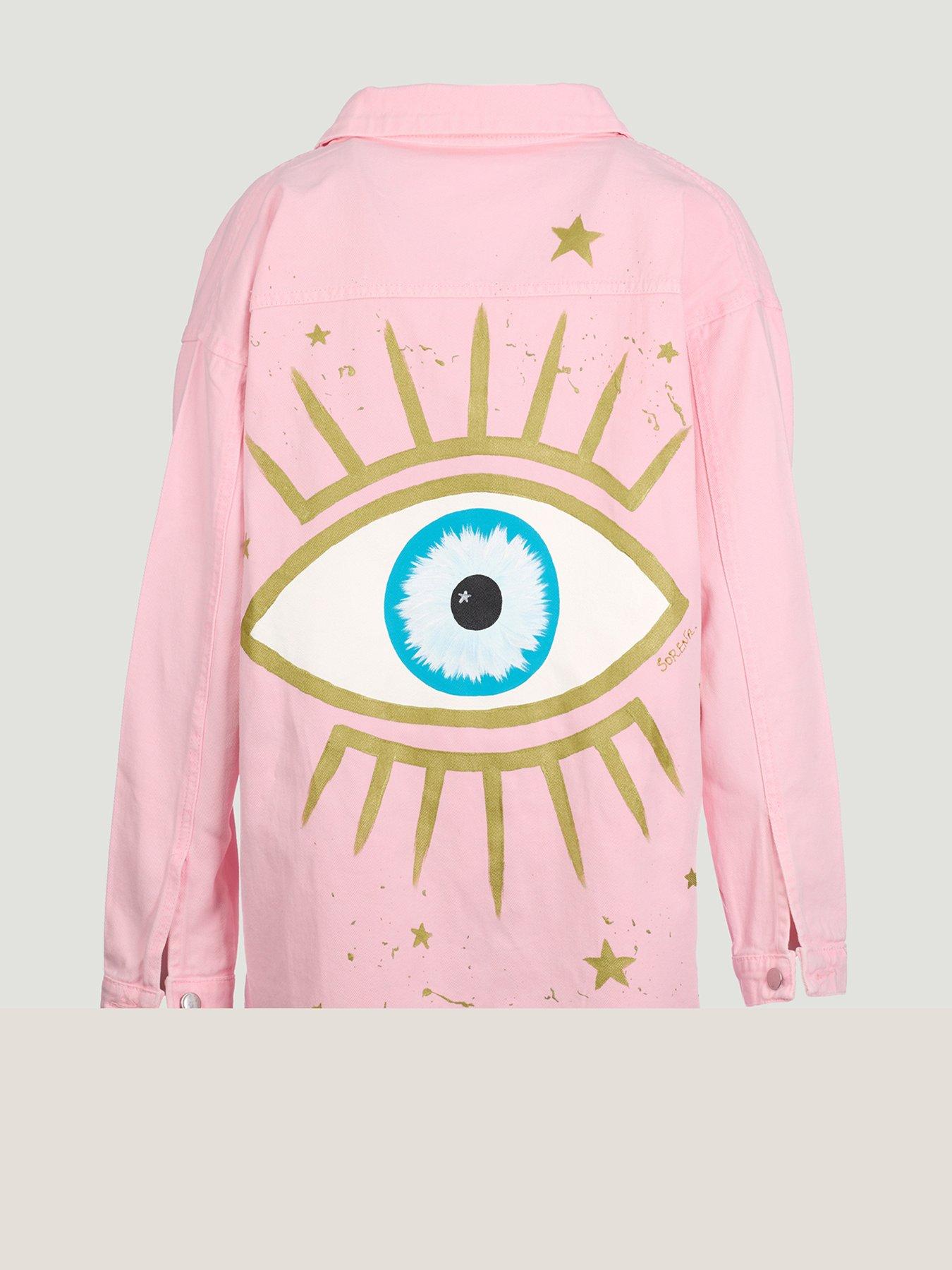 undefined Distressed Eye Denim Jacket - Pink