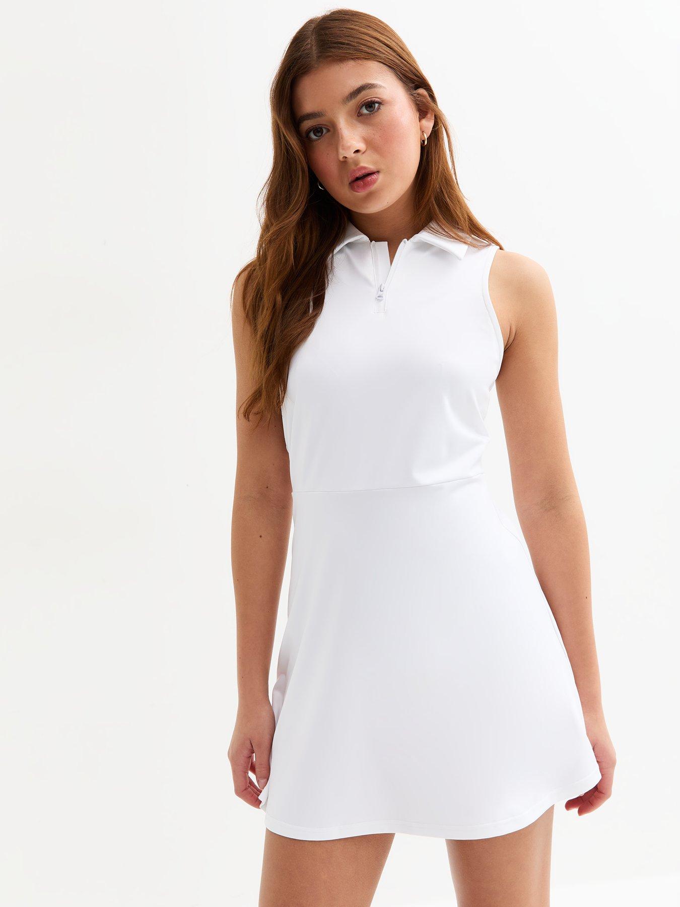 undefined Girls Quarter Zip Collared Mini Dress - White