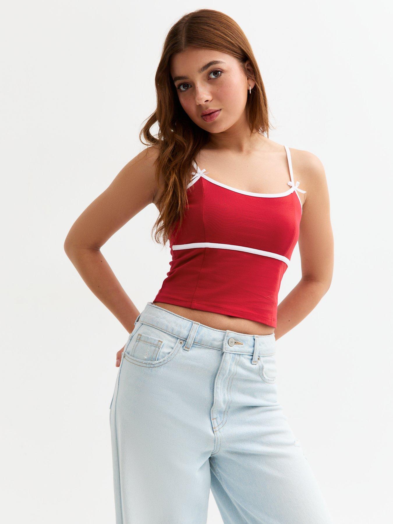new-look-915-girls-contrast-trim-cami-top-red
