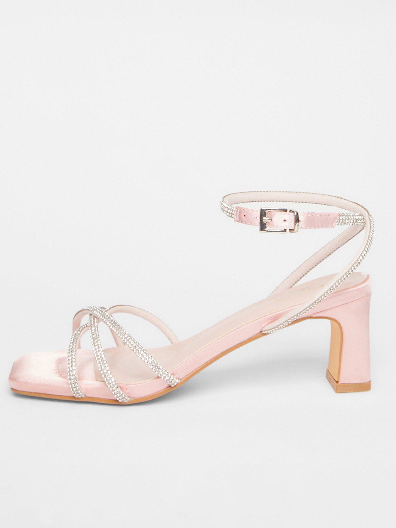 undefined Pale Pink Diamante Strappy Heeled Sandals