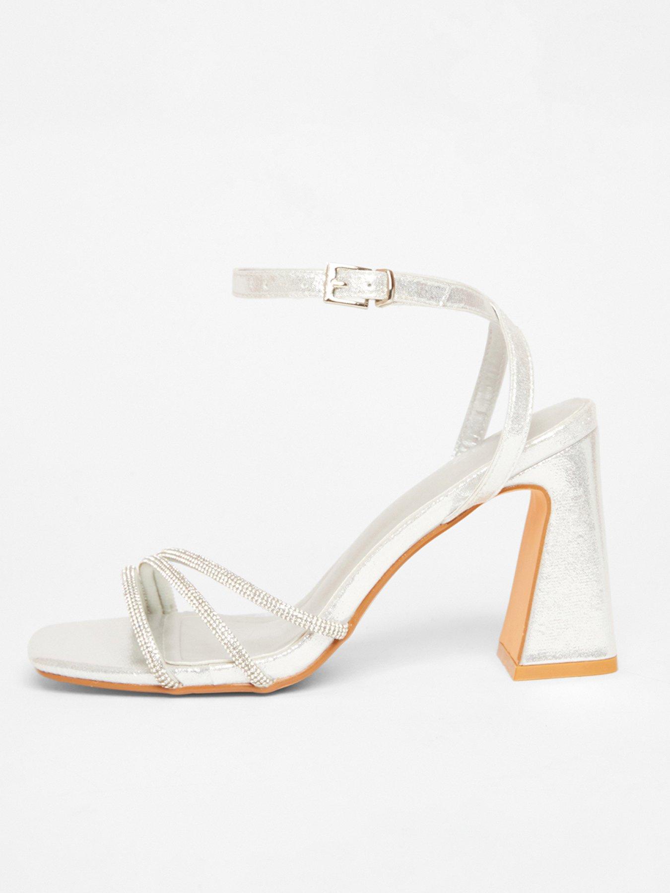 undefined Silver Diamante Block Heeled Sandal