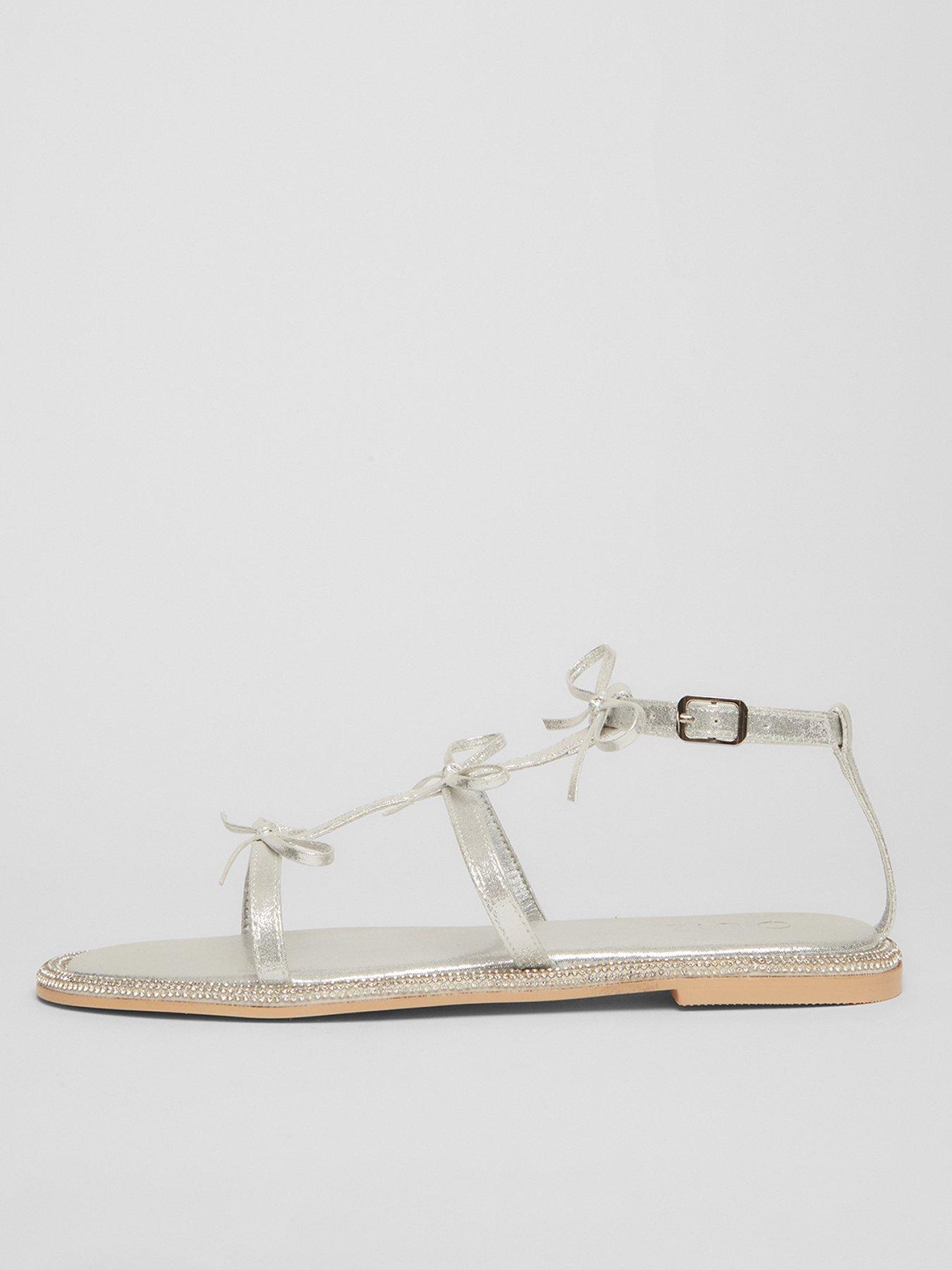 quiz-silver-diamante-flat-sandals