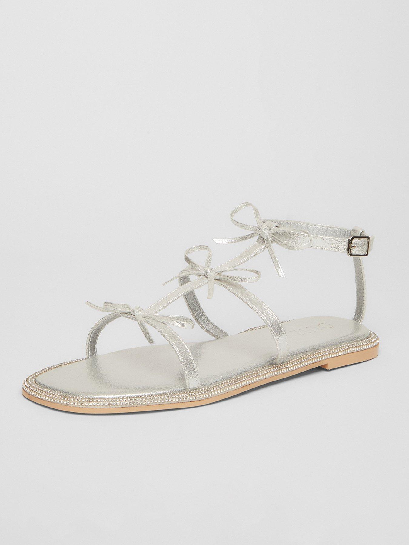  image of quiz-silver-diamante-flat-sandals