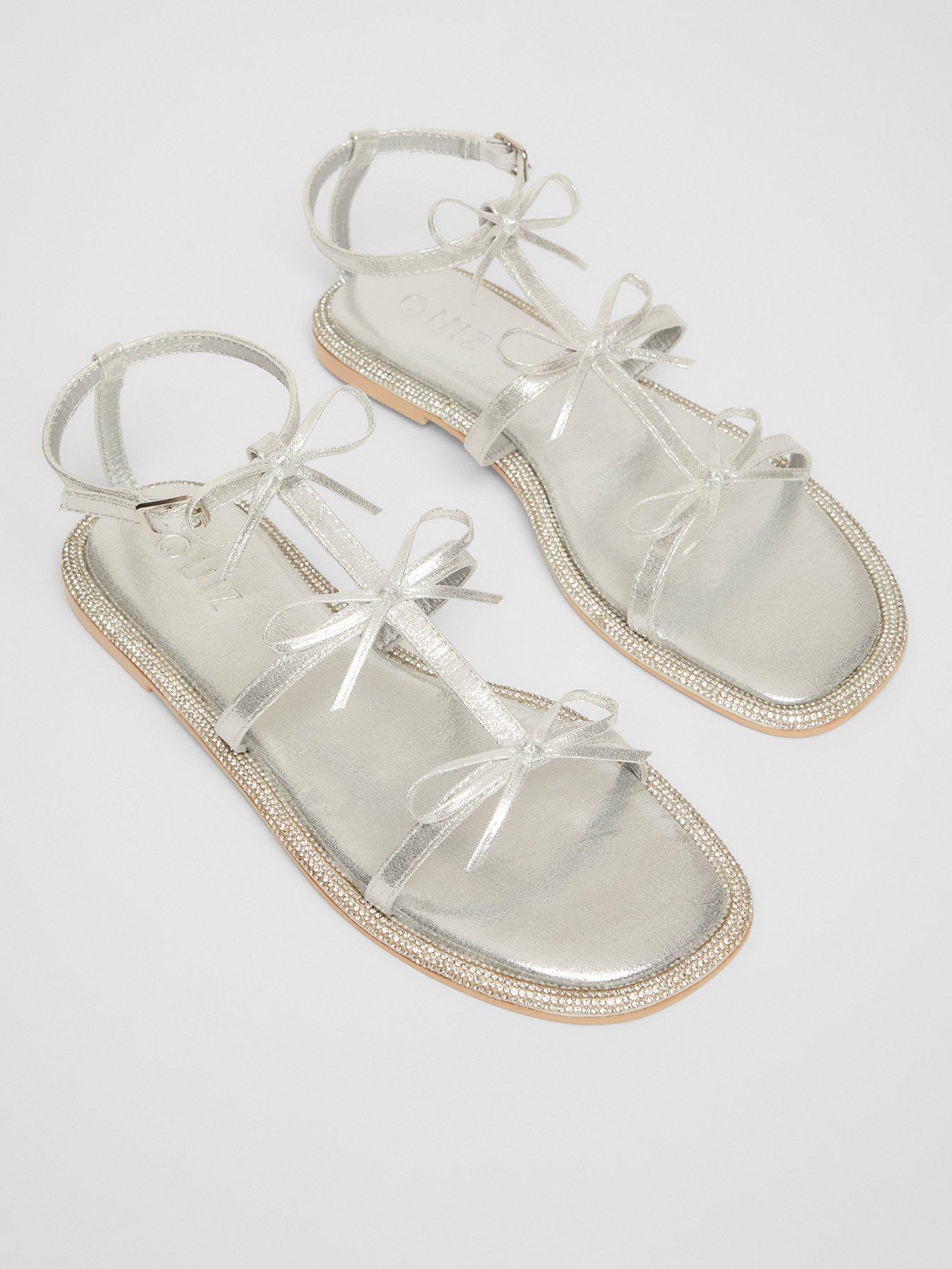  image of quiz-silver-diamante-flat-sandals