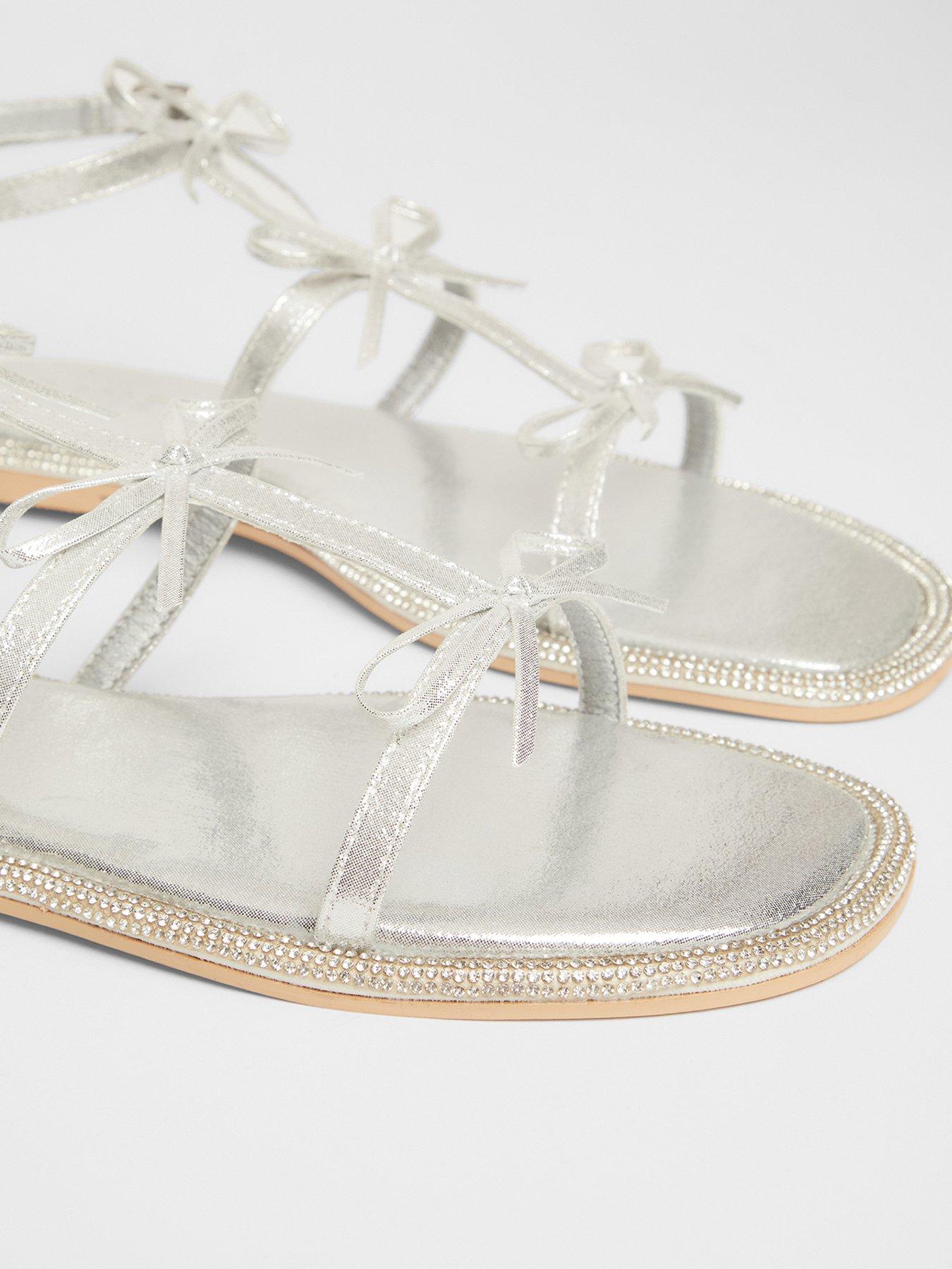  image of quiz-silver-diamante-flat-sandals