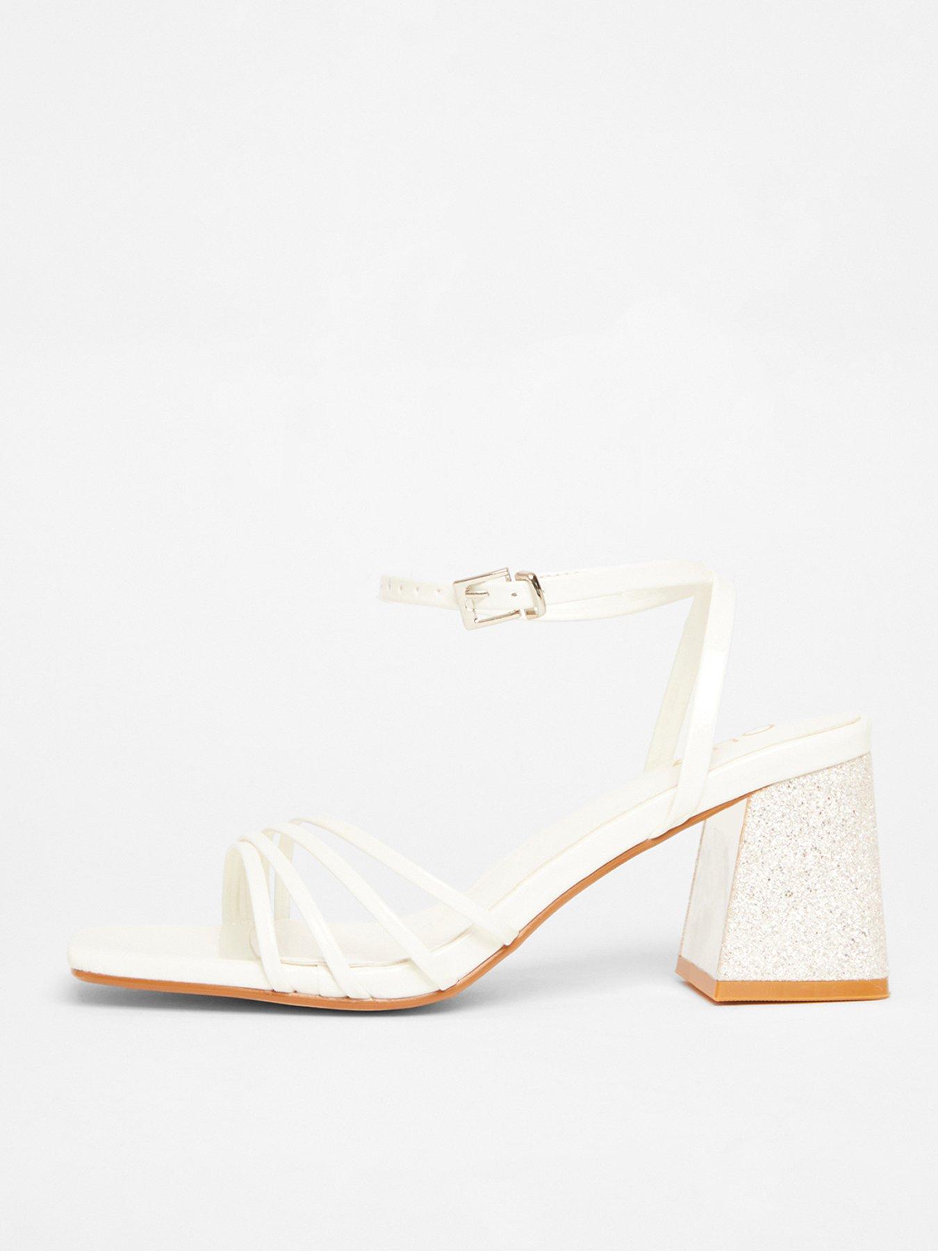undefined White Bridal Block Heel Sandals