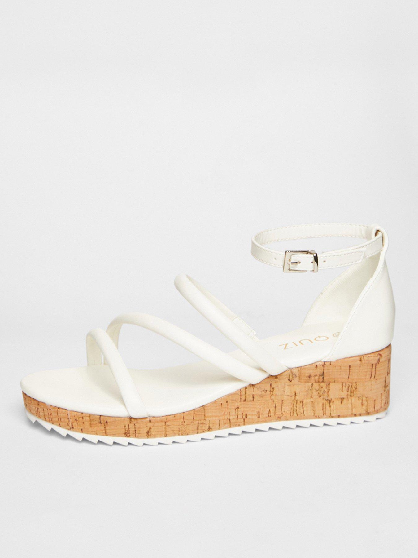 quiz-white-strappy-low-wedges
