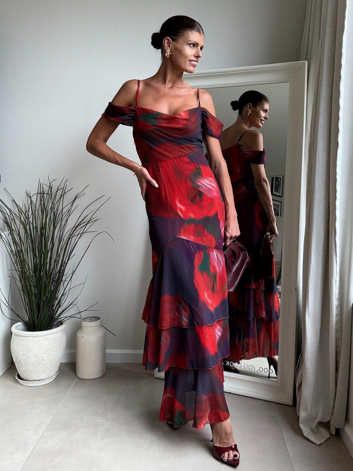 undefined Strappy Ruffle Drape Maxi Dress - Multi