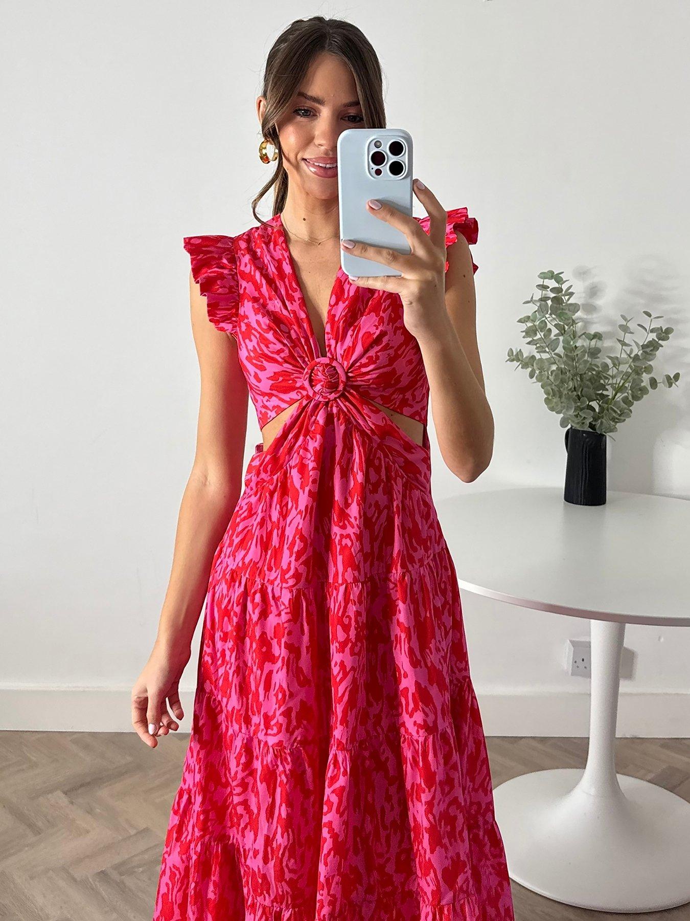 Style Cheat Indie Cut Out Tiered Midi Dress - Pink