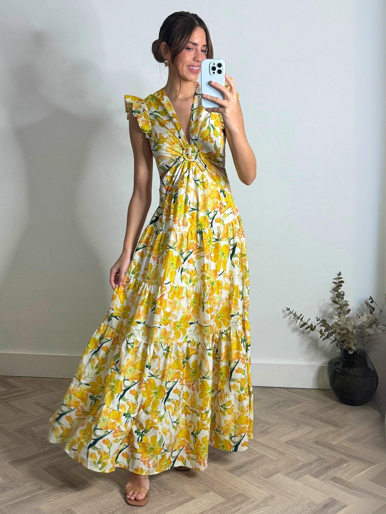 Image 1 of 4 of Style Cheat Indie Cut Out Tiered Maxi Dress - Yellow