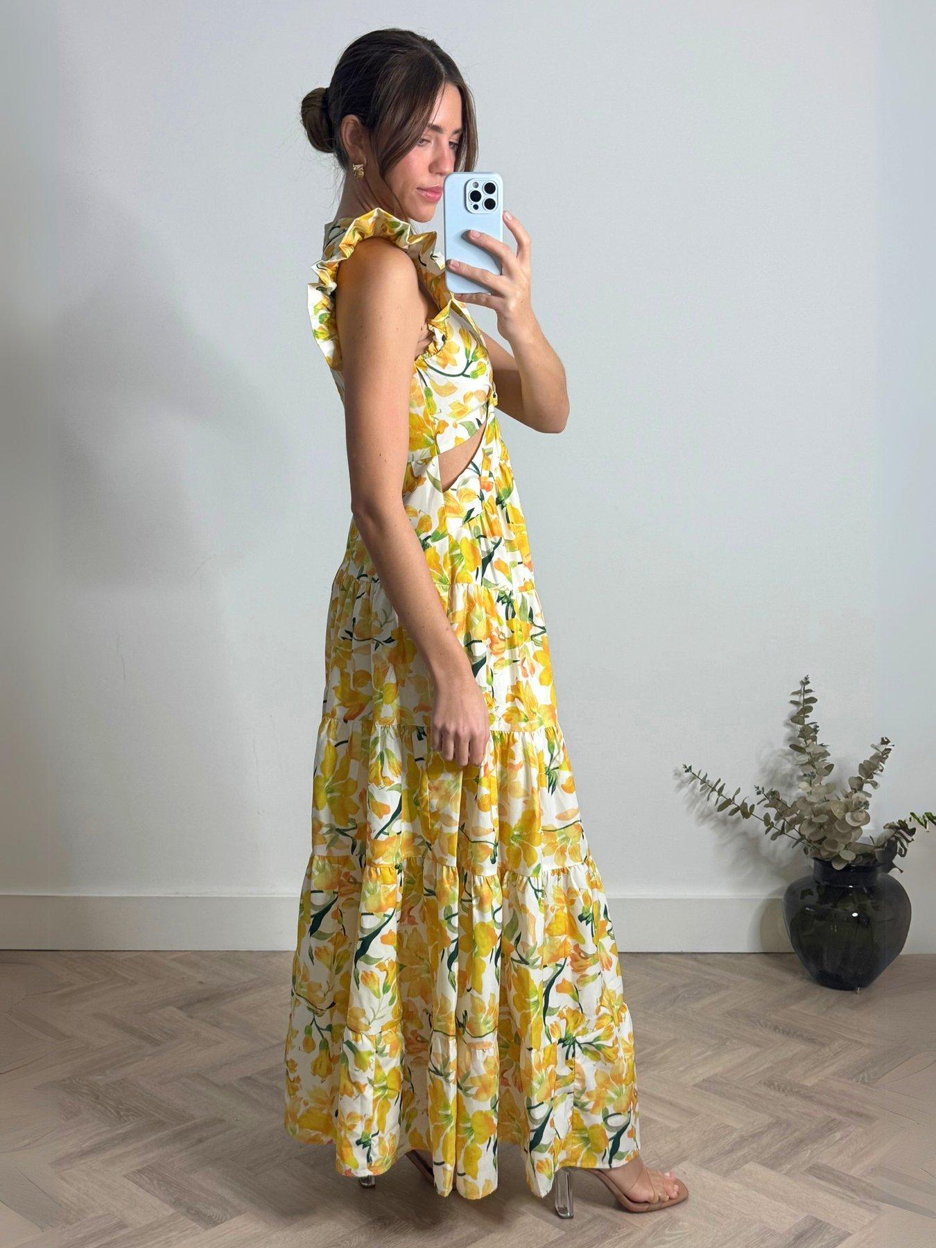 Image 4 of 4 of Style Cheat Indie Cut Out Tiered Maxi Dress - Yellow