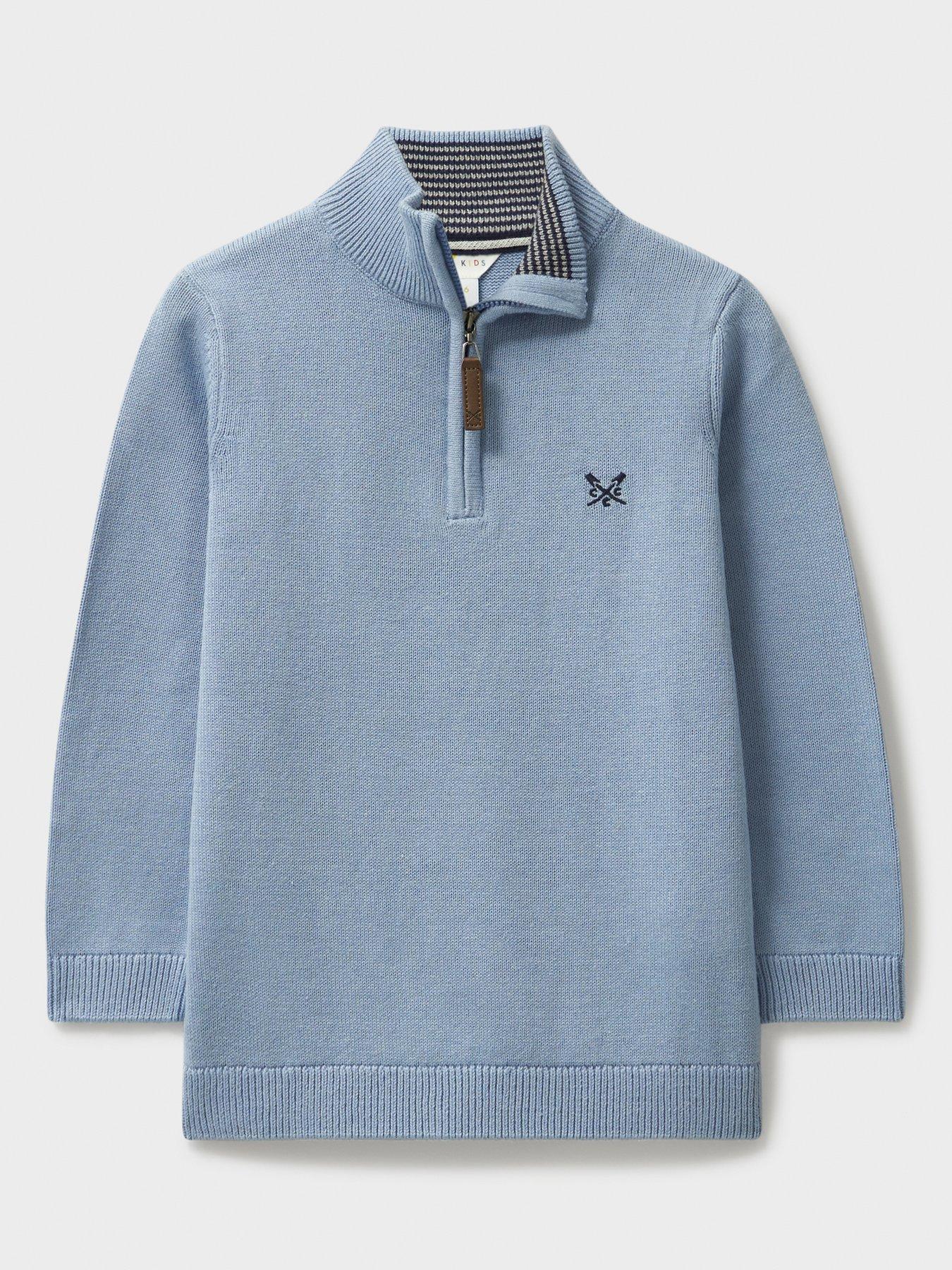  image of crew-clothing-boys-half-zip-knit-sweatshirt-blue