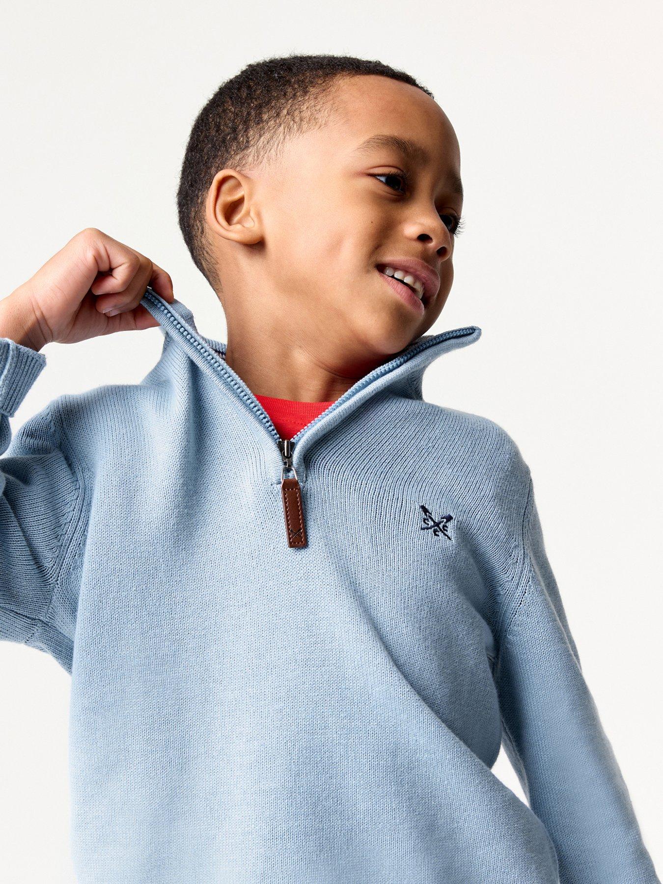  image of crew-clothing-boys-half-zip-knit-sweatshirt-blue