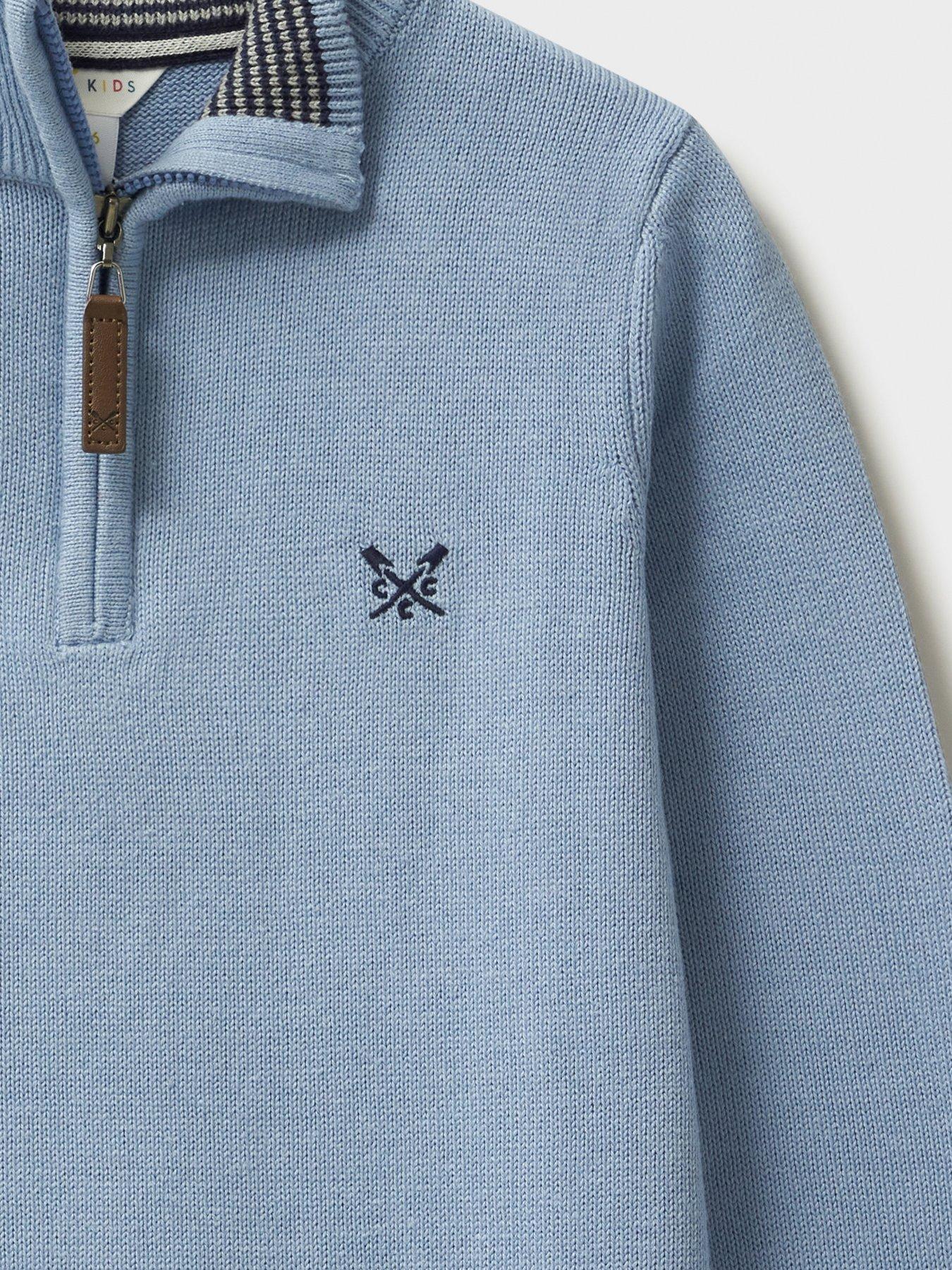  image of crew-clothing-boys-half-zip-knit-sweatshirt-blue