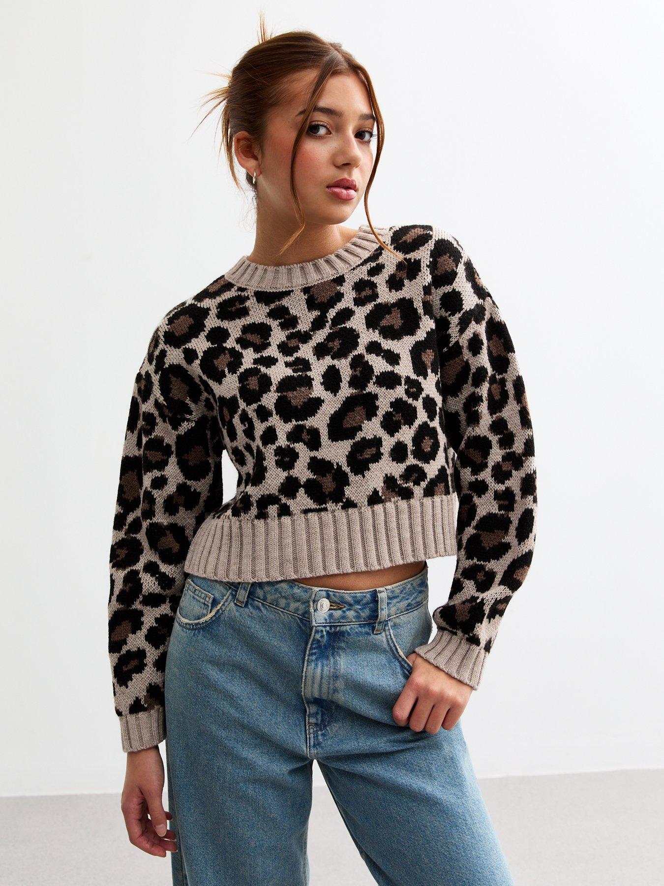 undefined Girls Brown Leopard Print Cropped Jumper