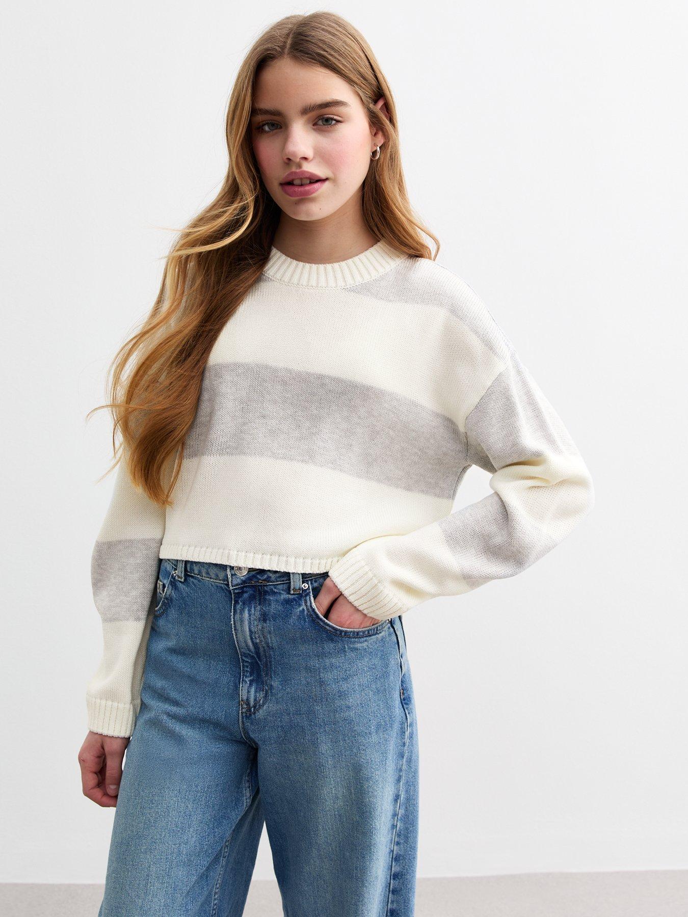 new-look-915-girls-light-grey-cropped-stripe-knit-jumper