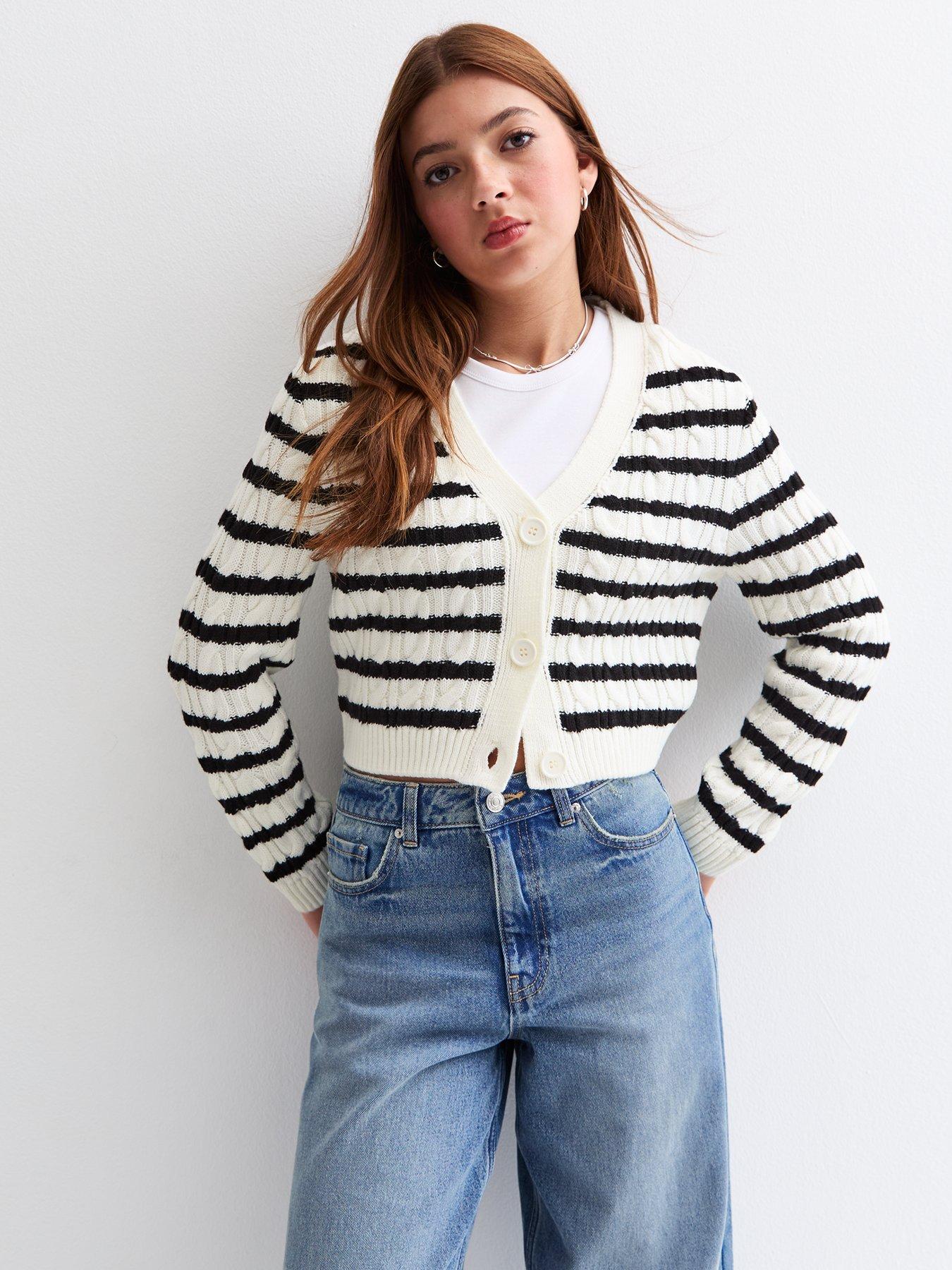 new-look-915-girls-striped-cable-knit-cardigan-white