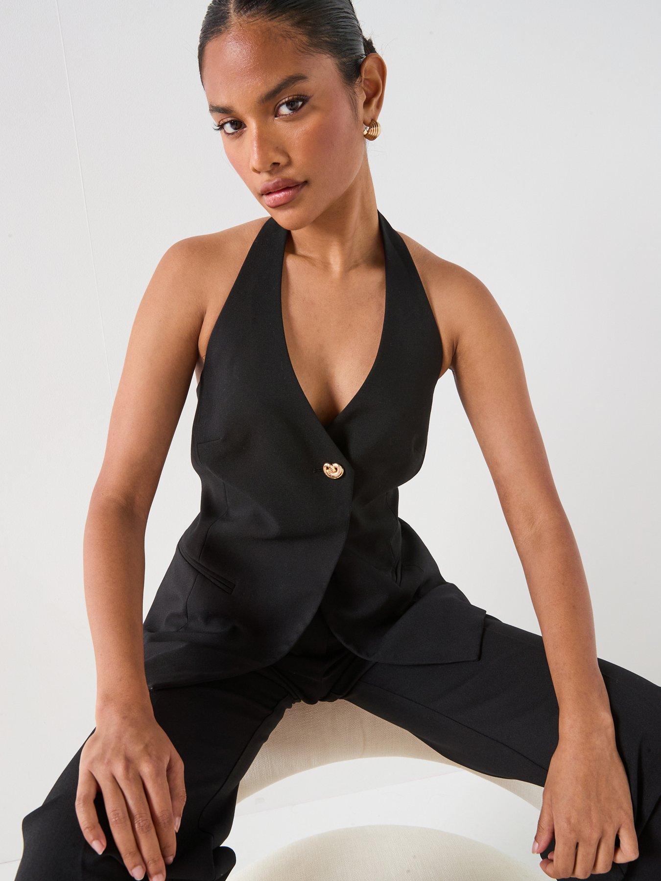 undefined Halterneck Trim Waistcoat - Black