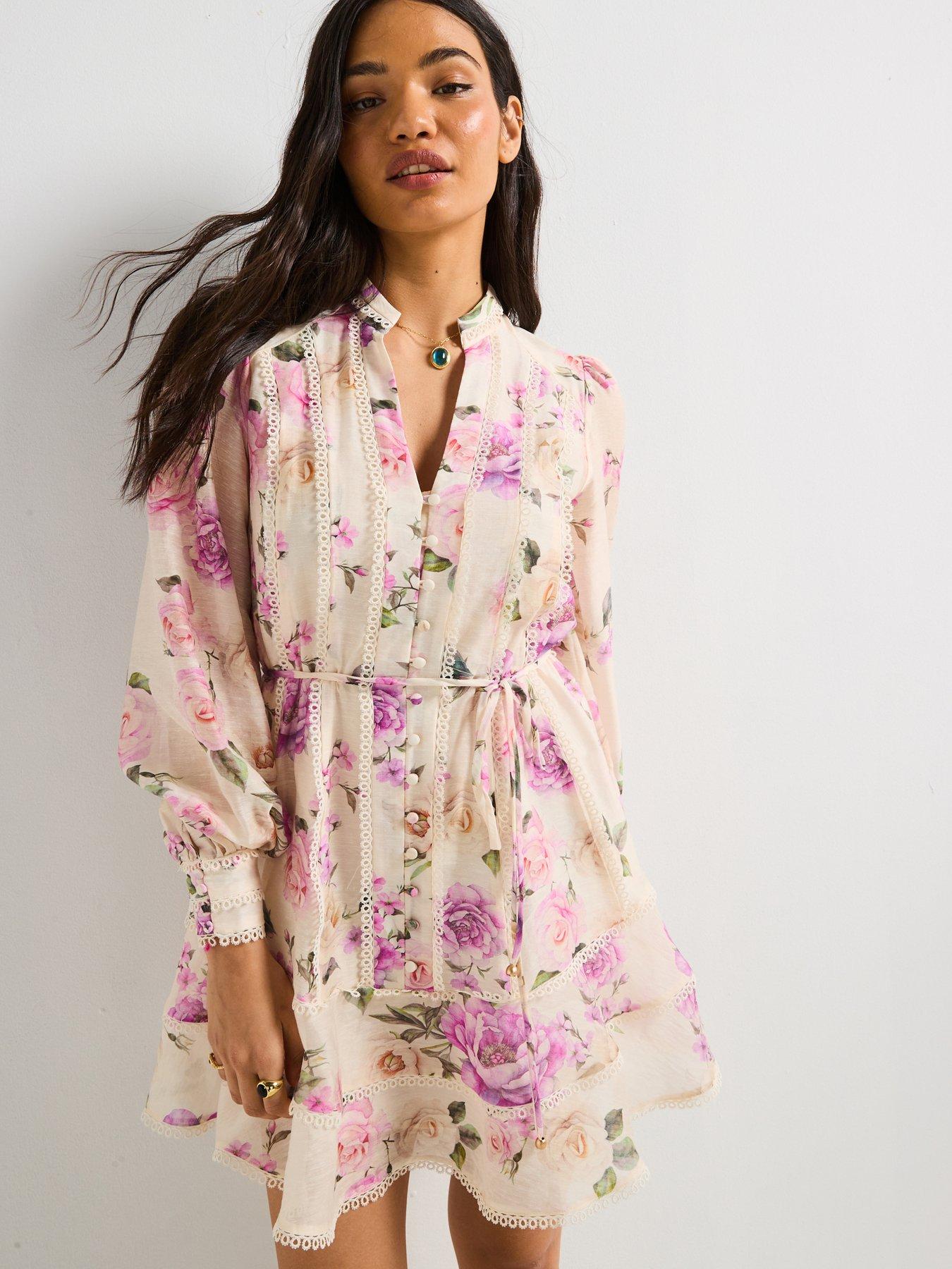 front image of v-by-very-floral-belted-mini-dress-print