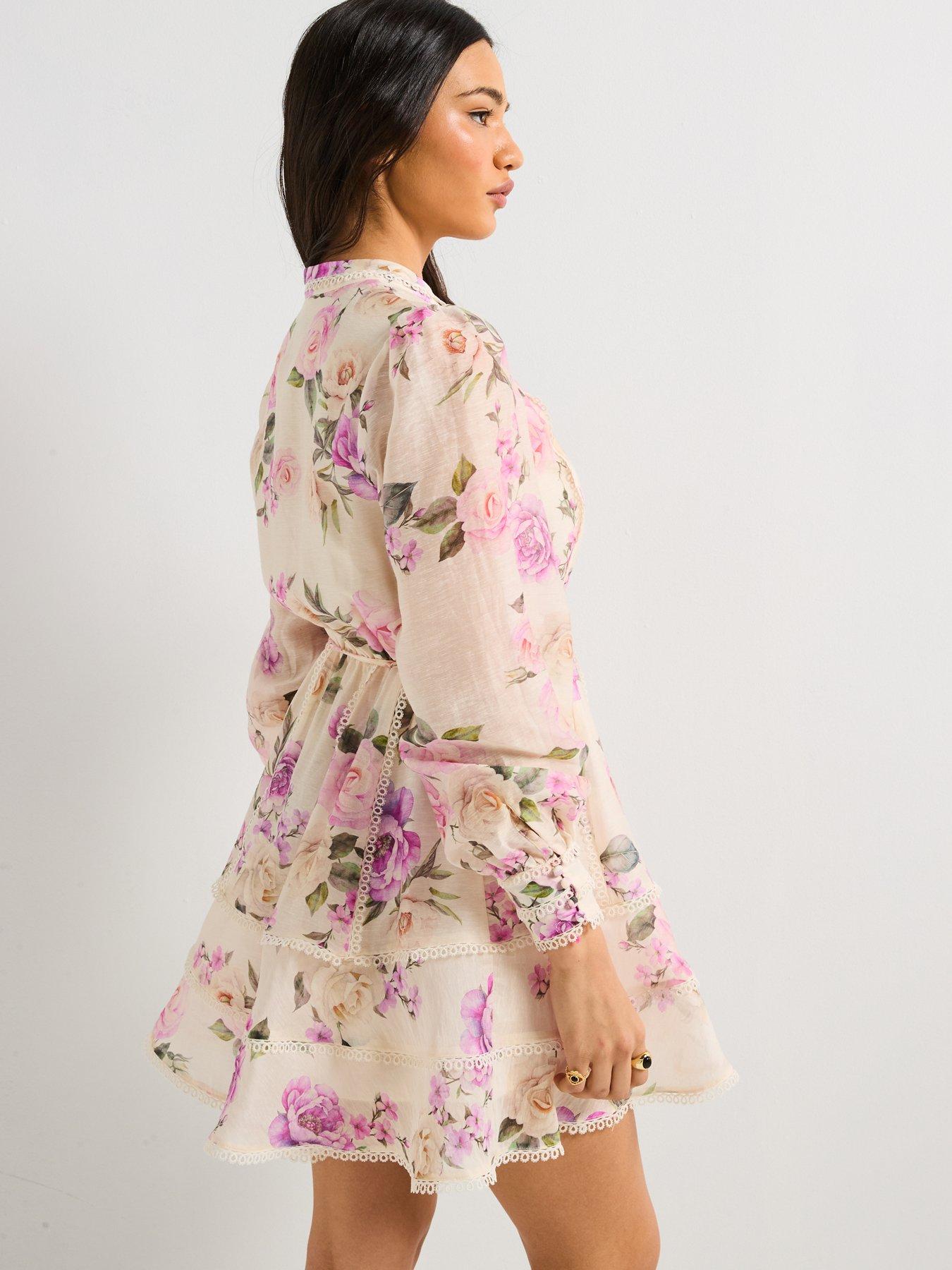  image of v-by-very-floral-belted-mini-dress-print