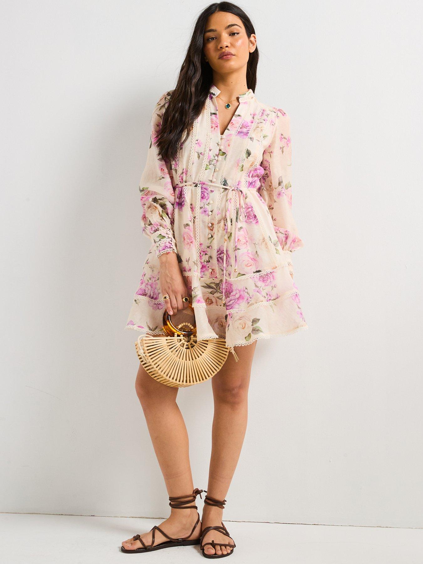  image of v-by-very-floral-belted-mini-dress-print