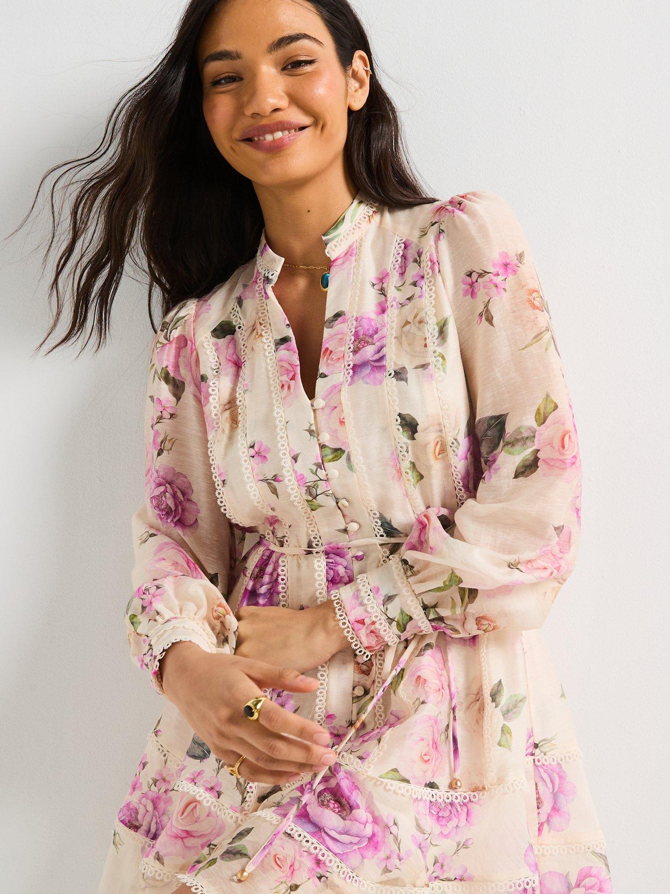 image of v-by-very-floral-belted-mini-dress-print