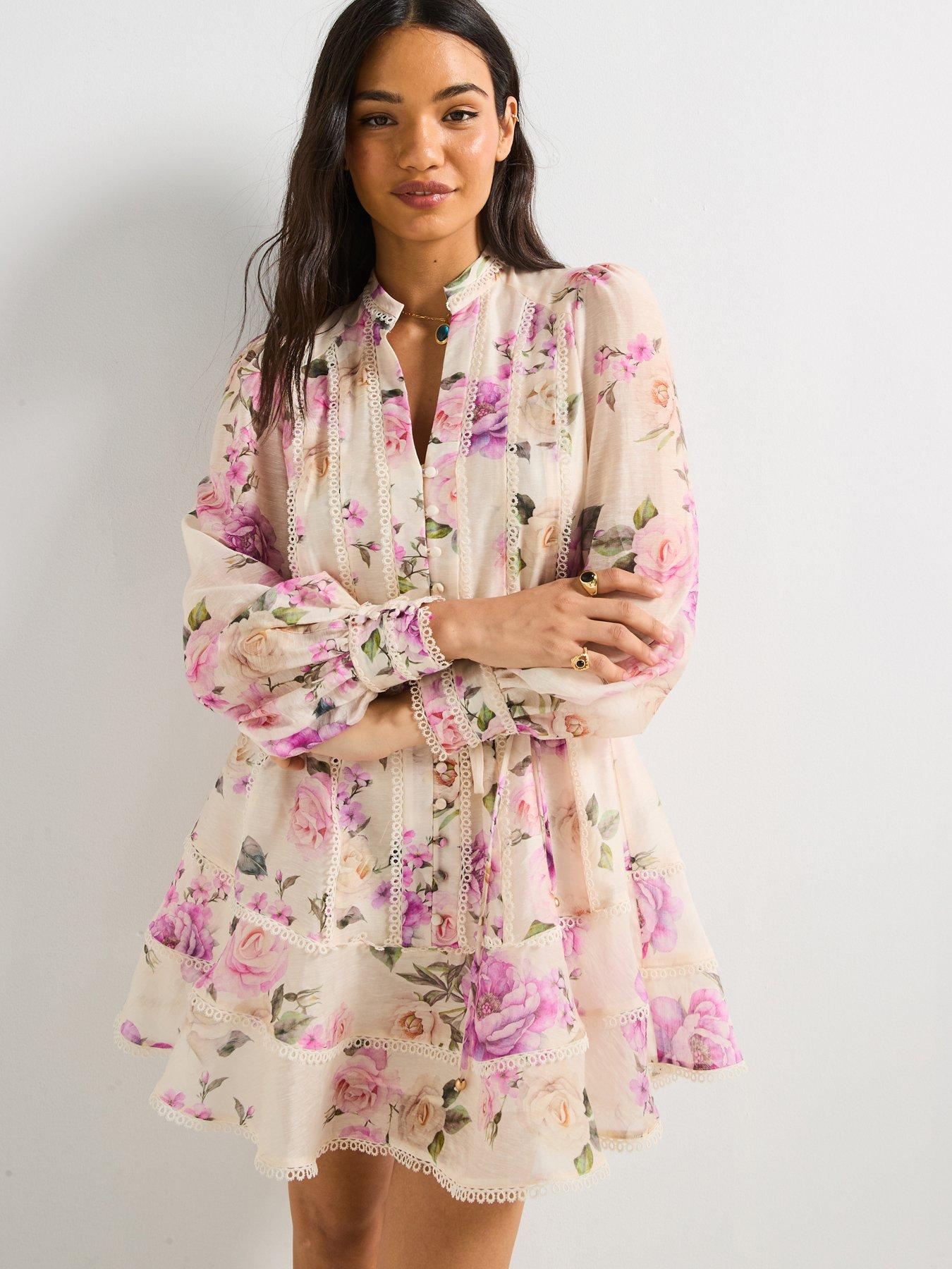  image of v-by-very-floral-belted-mini-dress-print
