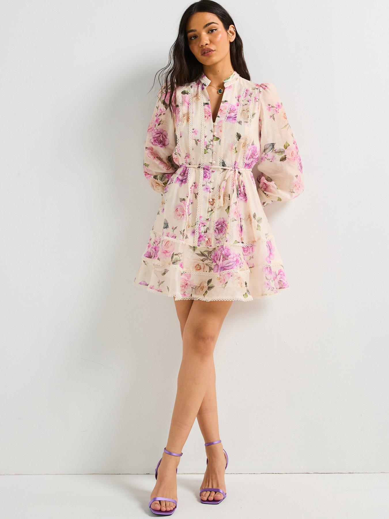  image of v-by-very-floral-belted-mini-dress-print