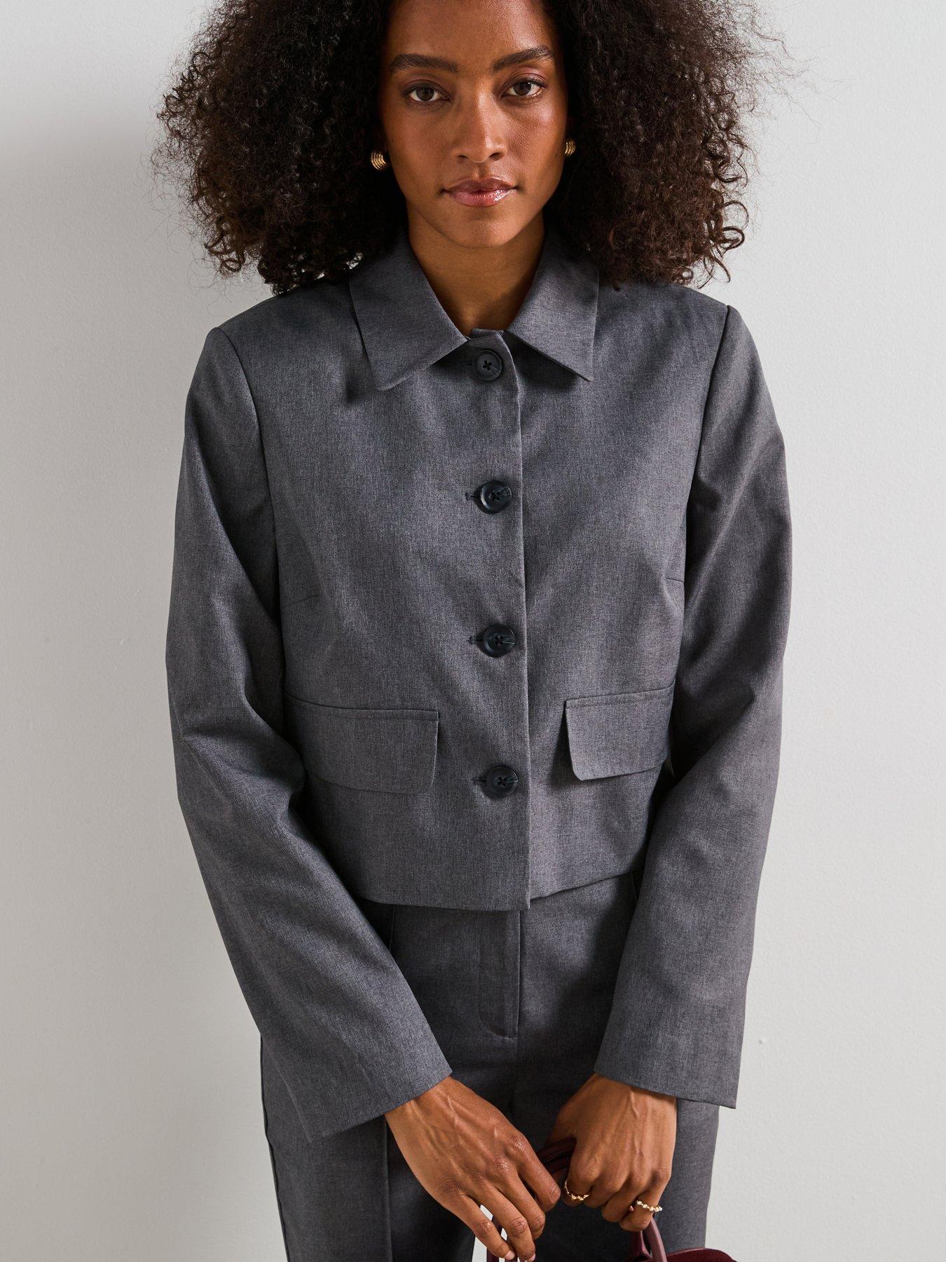 V by Very Collar Neck Cropped Jacket - Grey