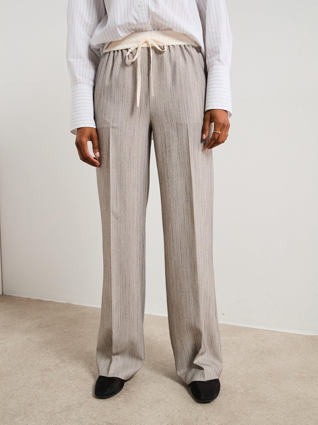 V by Very Textured Contrast Waistband Trouser - Grey