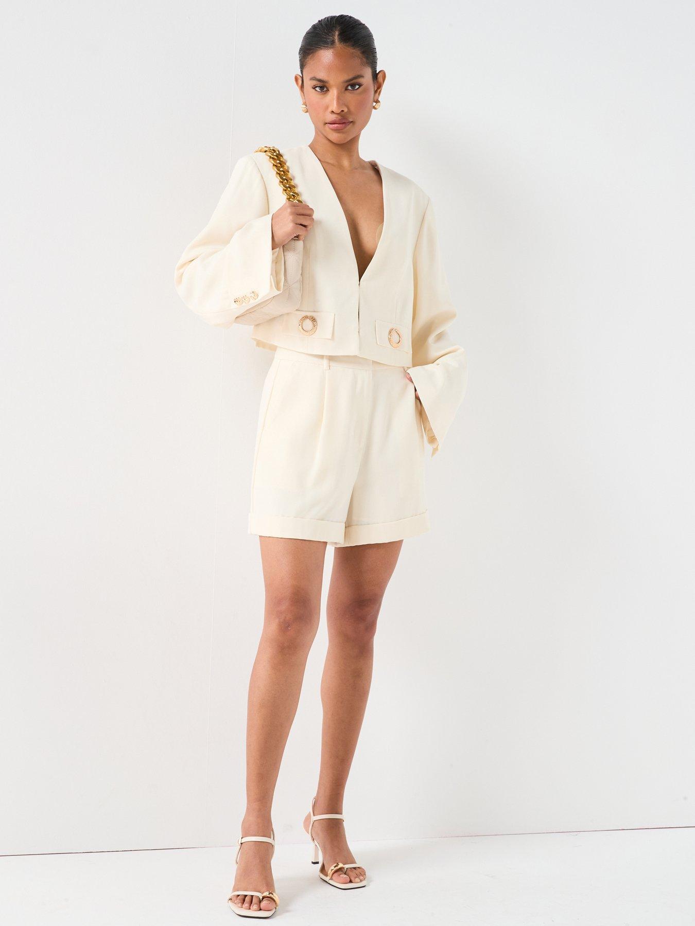 V by Very Cropped Detail Blazer - Cream